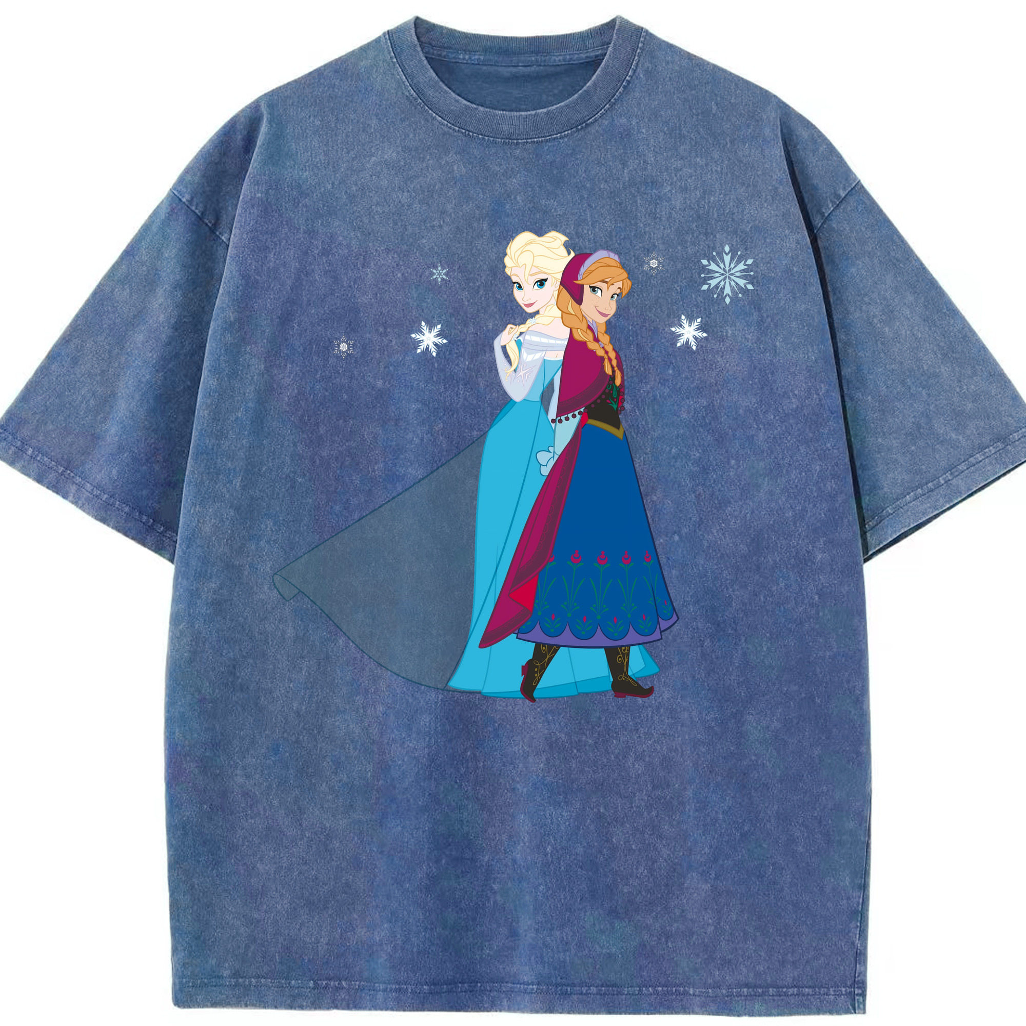 （画像用） アナと雪の女王 アンナ エルサ Frozen Anna Elsa 綿100% ヴィンテージ風 半袖Tシャツ（フロントプリント）