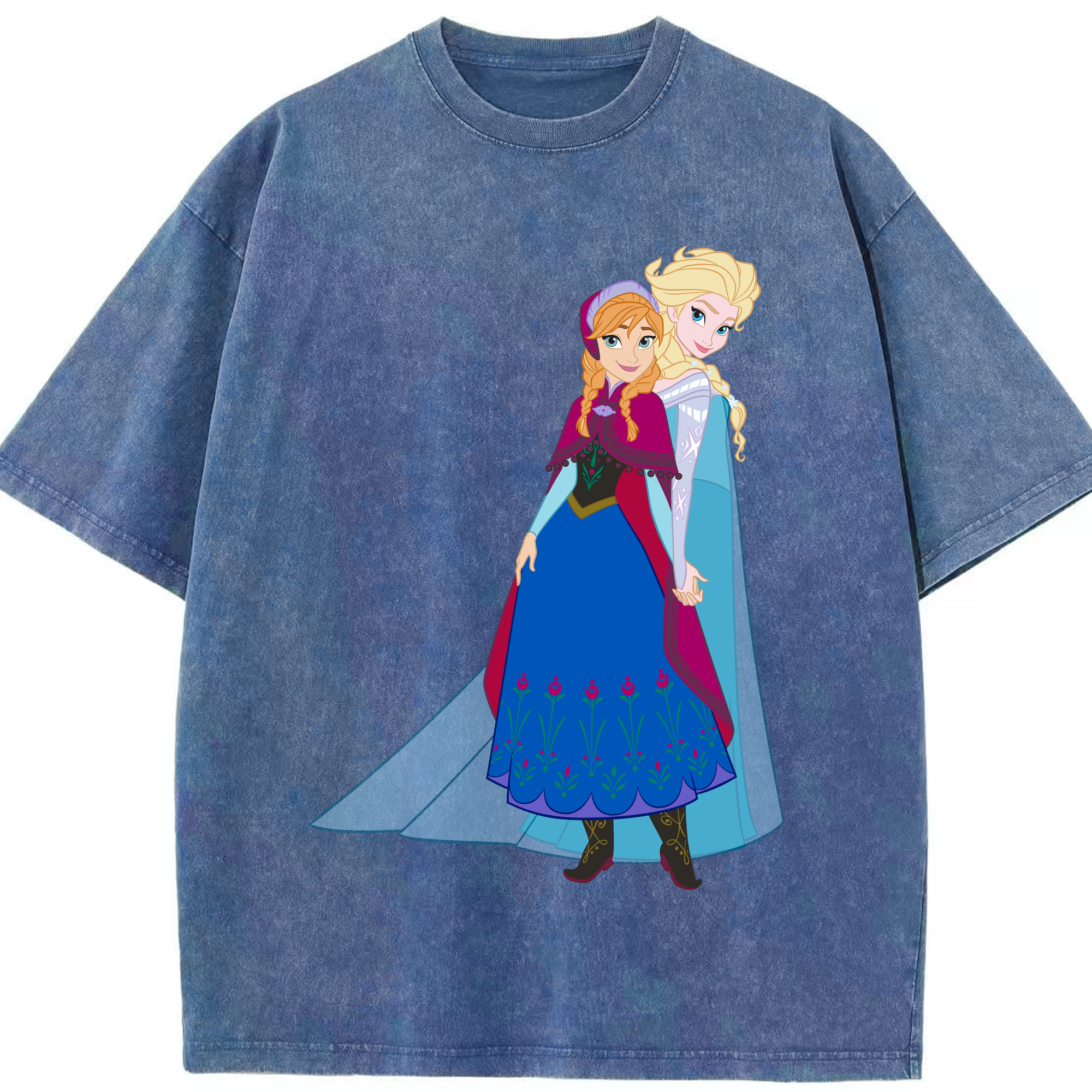 （画像用） アナと雪の女王 アンナ エルサ Frozen Anna Elsa 綿100% ヴィンテージ風 半袖Tシャツ（フロントプリント）