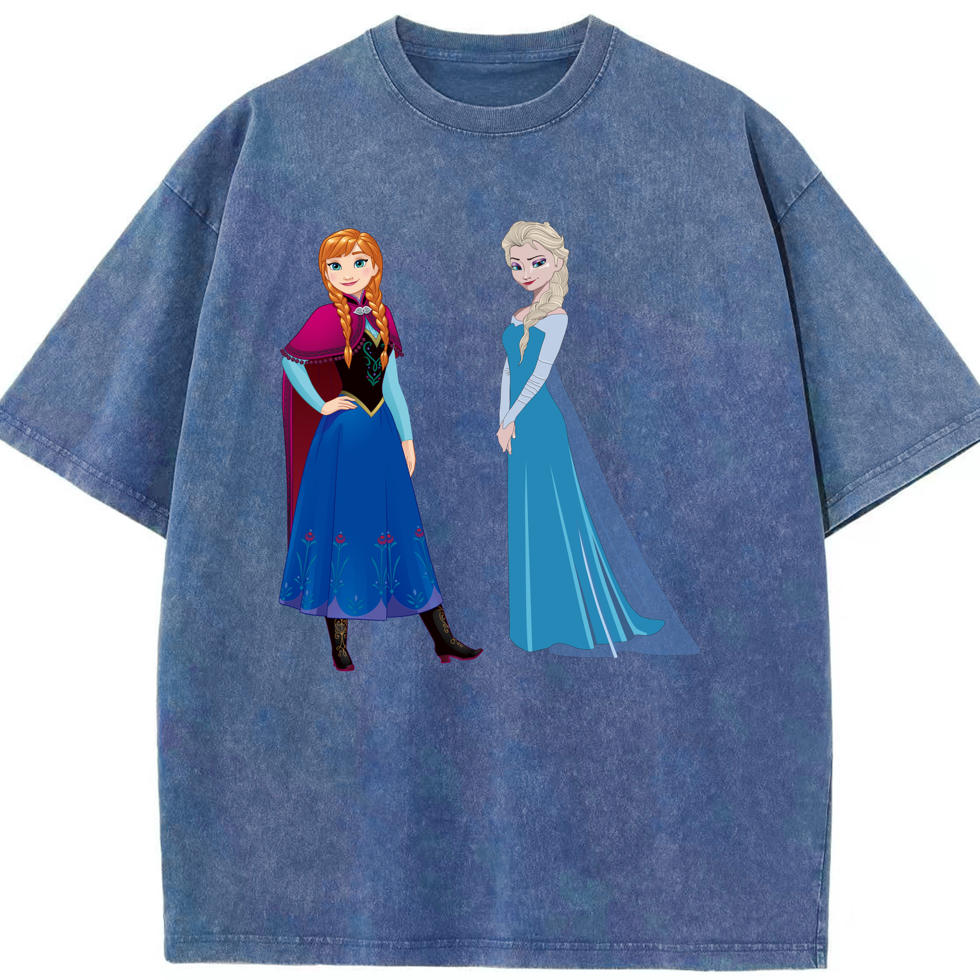 （画像用） アナと雪の女王 アンナ エルサ Frozen Anna Elsa 綿100% ヴィンテージ風 半袖Tシャツ（フロントプリント）