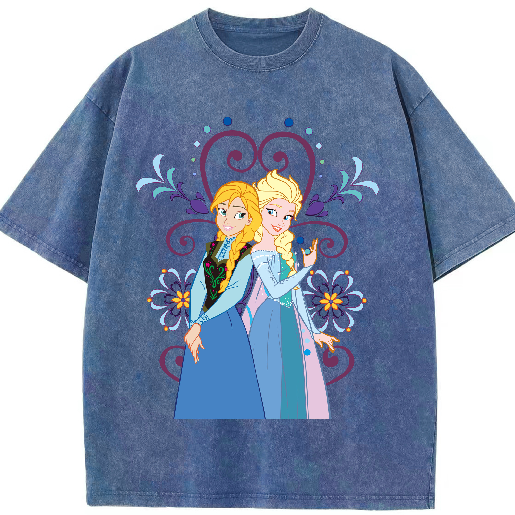 （画像用） アナと雪の女王 アンナ エルサ Frozen Anna Elsa 綿100% ヴィンテージ風 半袖Tシャツ（フロントプリント）