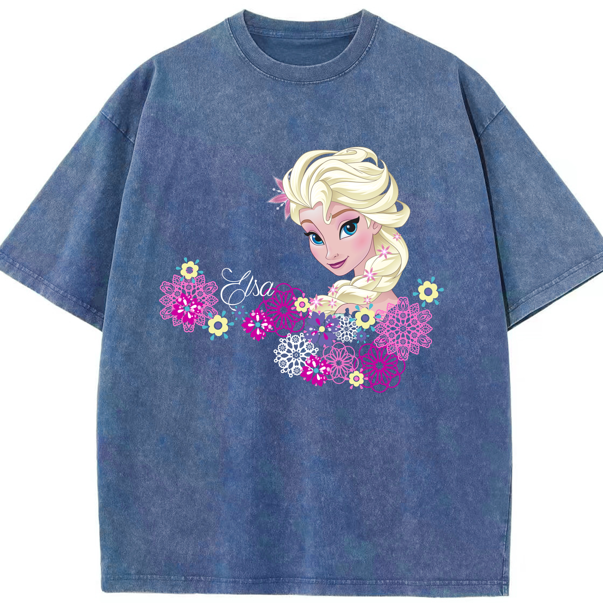 （画像用） アナと雪の女王 アンナ エルサ Frozen Anna Elsa 綿100% ヴィンテージ風 半袖Tシャツ（フロントプリント）