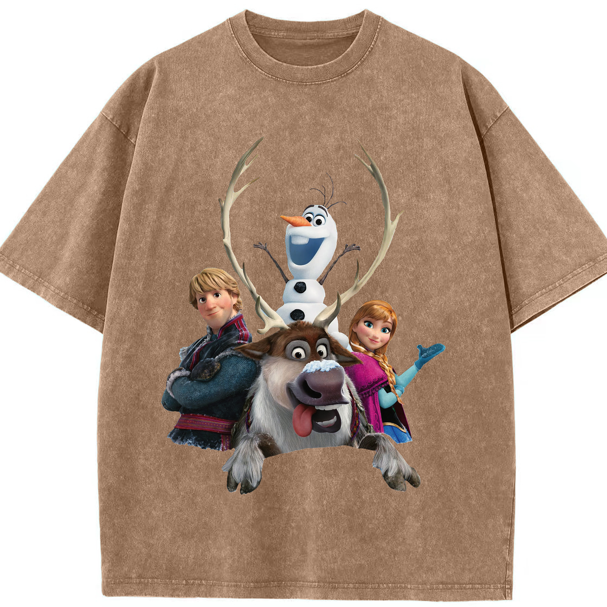 （画像用） アナと雪の女王 アンナ エルサ Frozen Anna Elsa 綿100% ヴィンテージ風 半袖Tシャツ（フロントプリント）