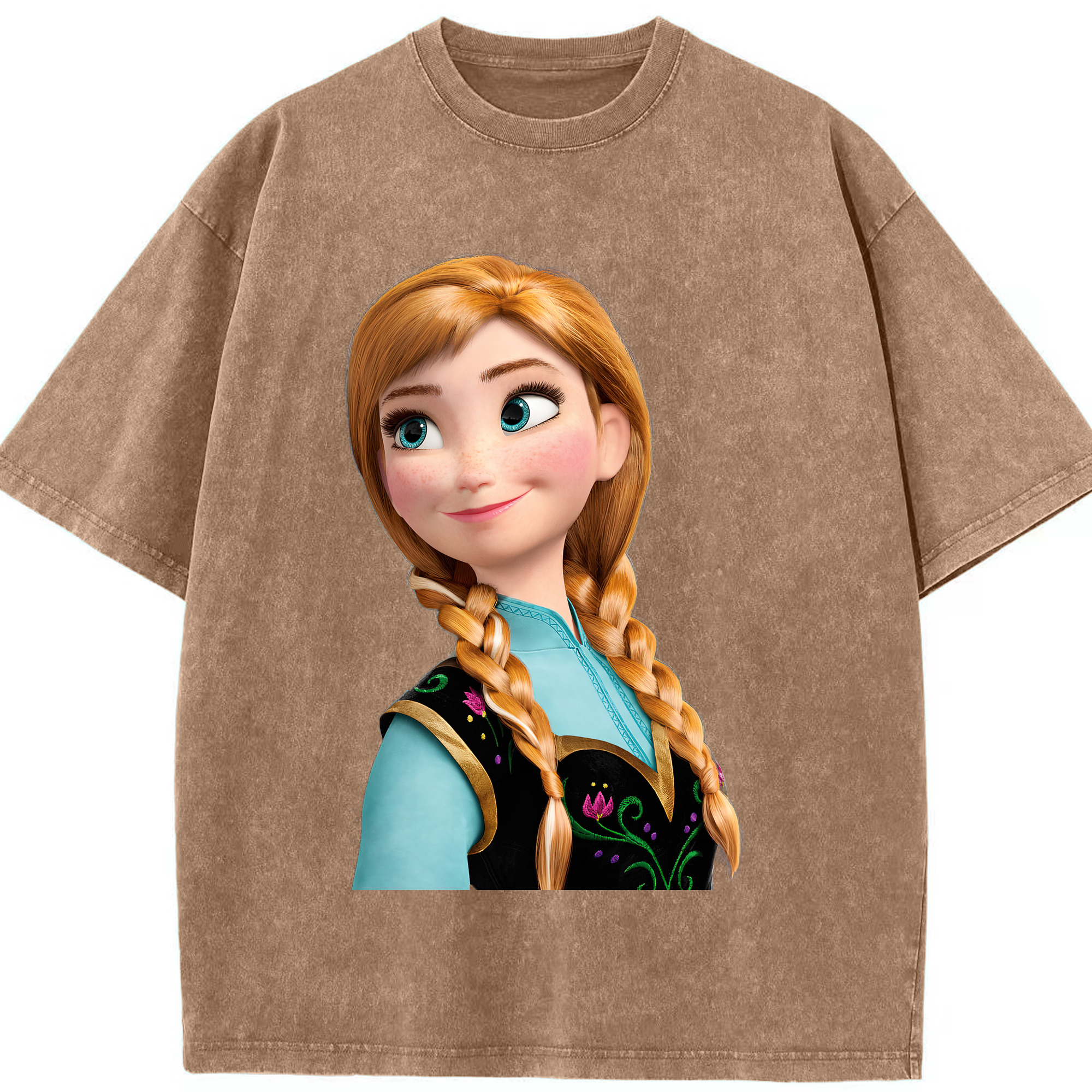 （画像用） アナと雪の女王 アンナ エルサ Frozen Anna Elsa 綿100% ヴィンテージ風 半袖Tシャツ（フロントプリント）
