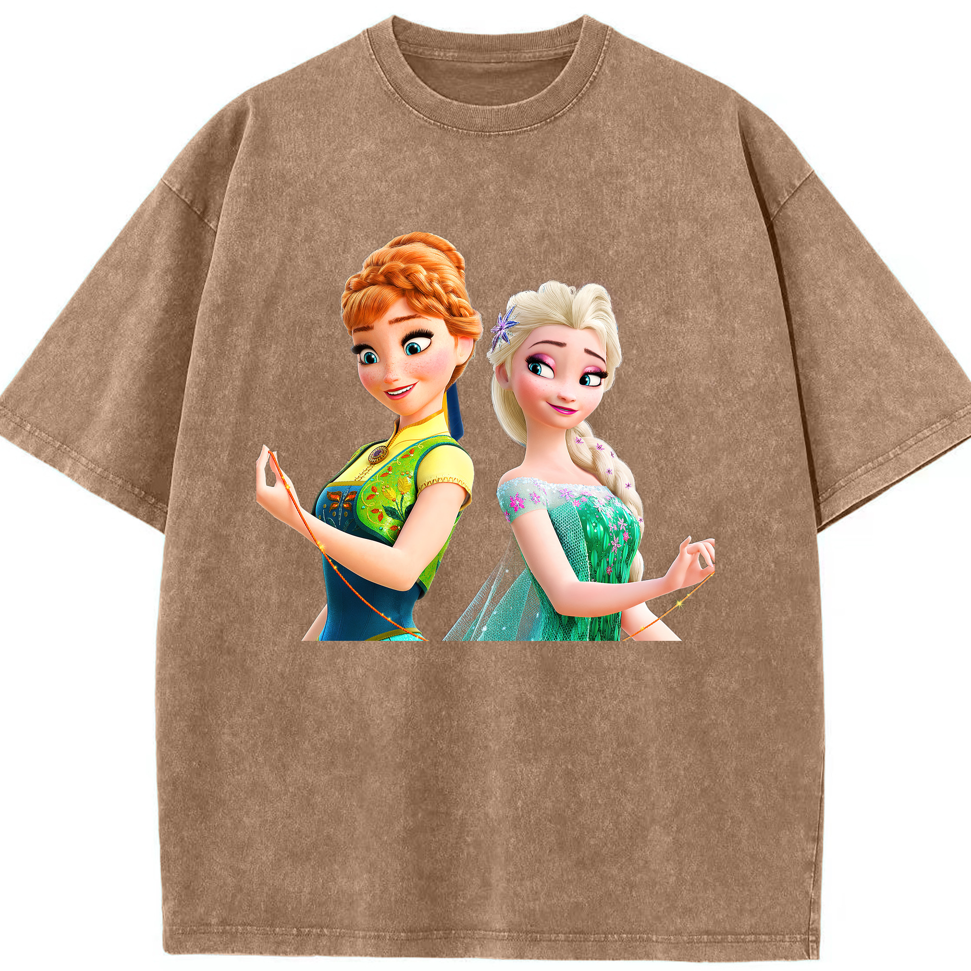（画像用） アナと雪の女王 アンナ エルサ Frozen Anna Elsa 綿100% ヴィンテージ風 半袖Tシャツ（フロントプリント）