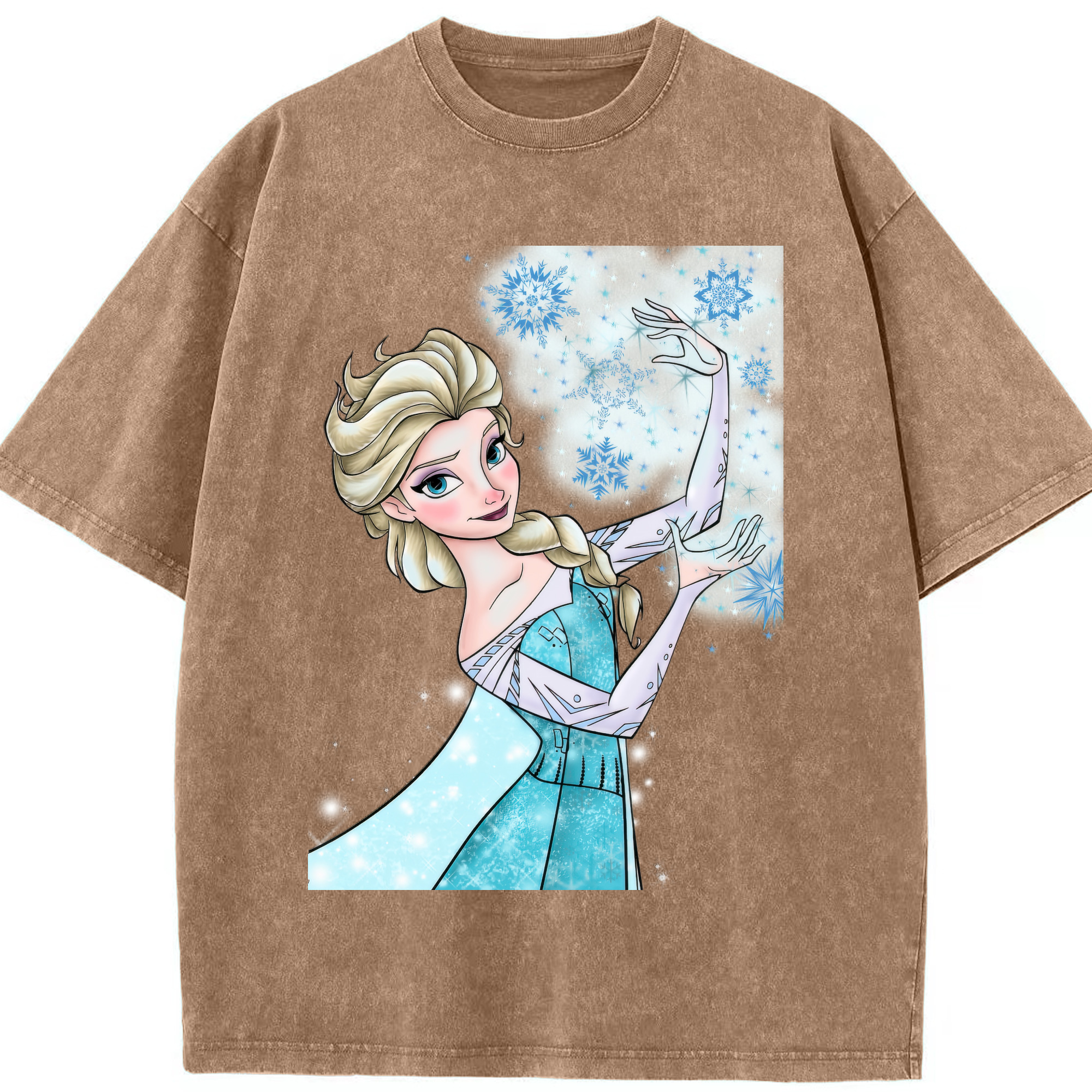 （画像用） アナと雪の女王 アンナ エルサ Frozen Anna Elsa 綿100% ヴィンテージ風 半袖Tシャツ（フロントプリント）