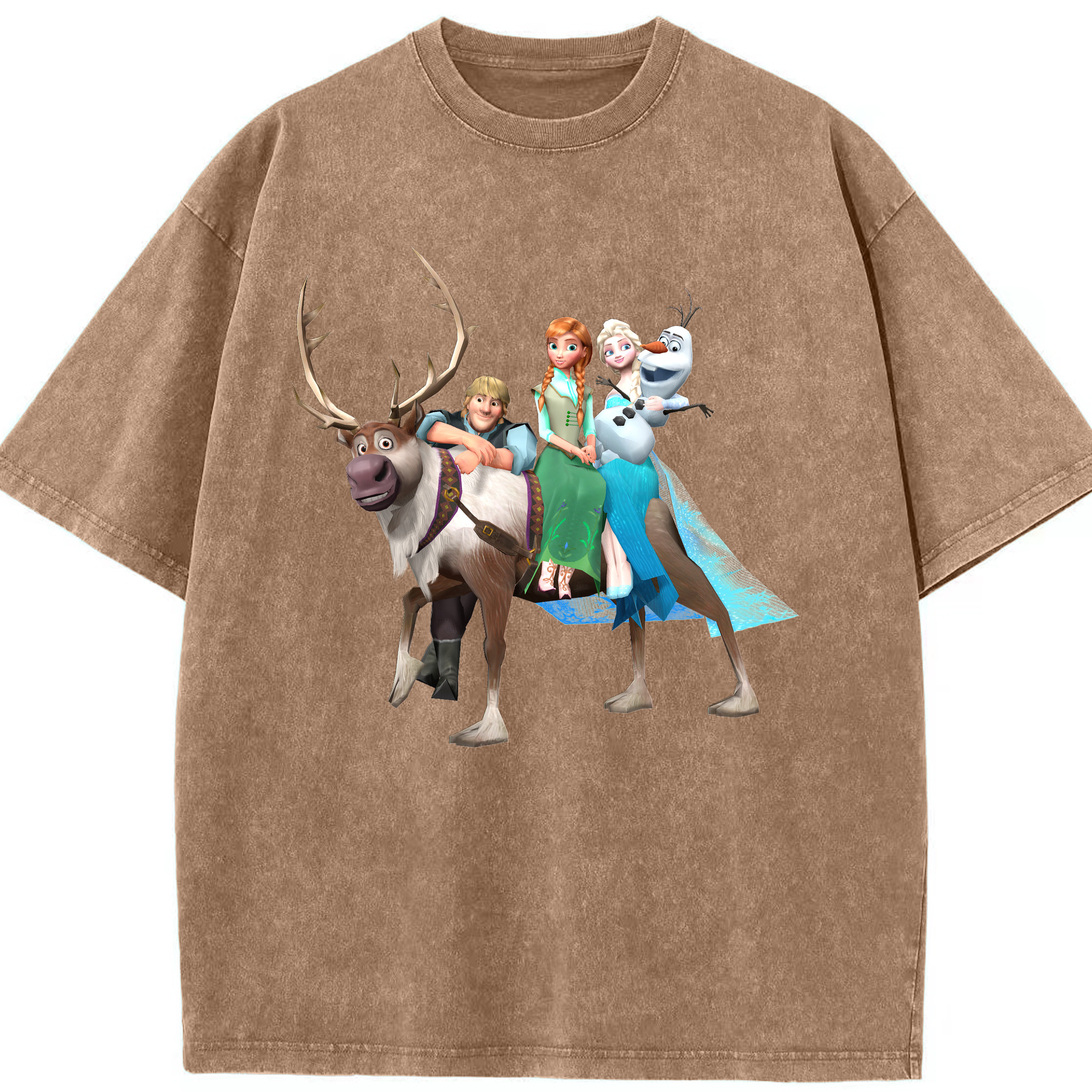 （画像用） アナと雪の女王 アンナ エルサ Frozen Anna Elsa 綿100% ヴィンテージ風 半袖Tシャツ（フロントプリント）