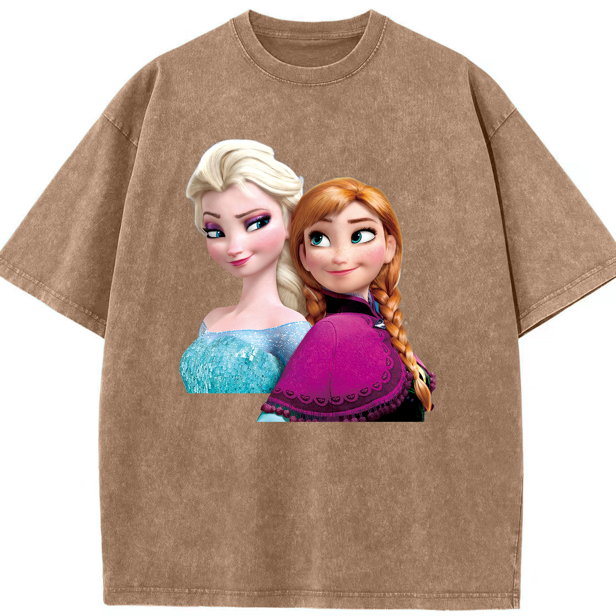 （画像用） アナと雪の女王 アンナ エルサ Frozen Anna Elsa 綿100% ヴィンテージ風 半袖Tシャツ（フロントプリント）