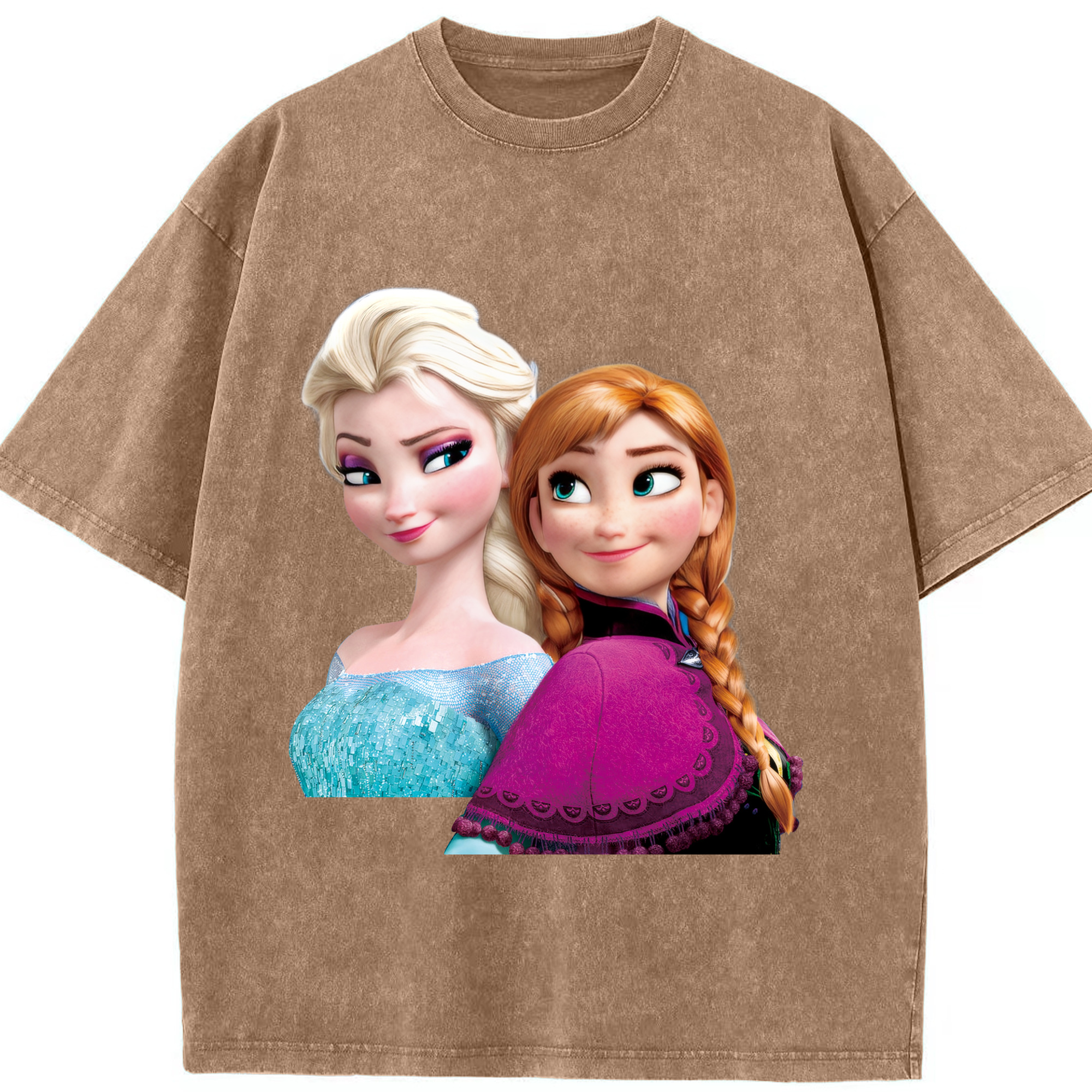 （画像用） アナと雪の女王 アンナ エルサ Frozen Anna Elsa 綿100% ヴィンテージ風 半袖Tシャツ（フロントプリント）