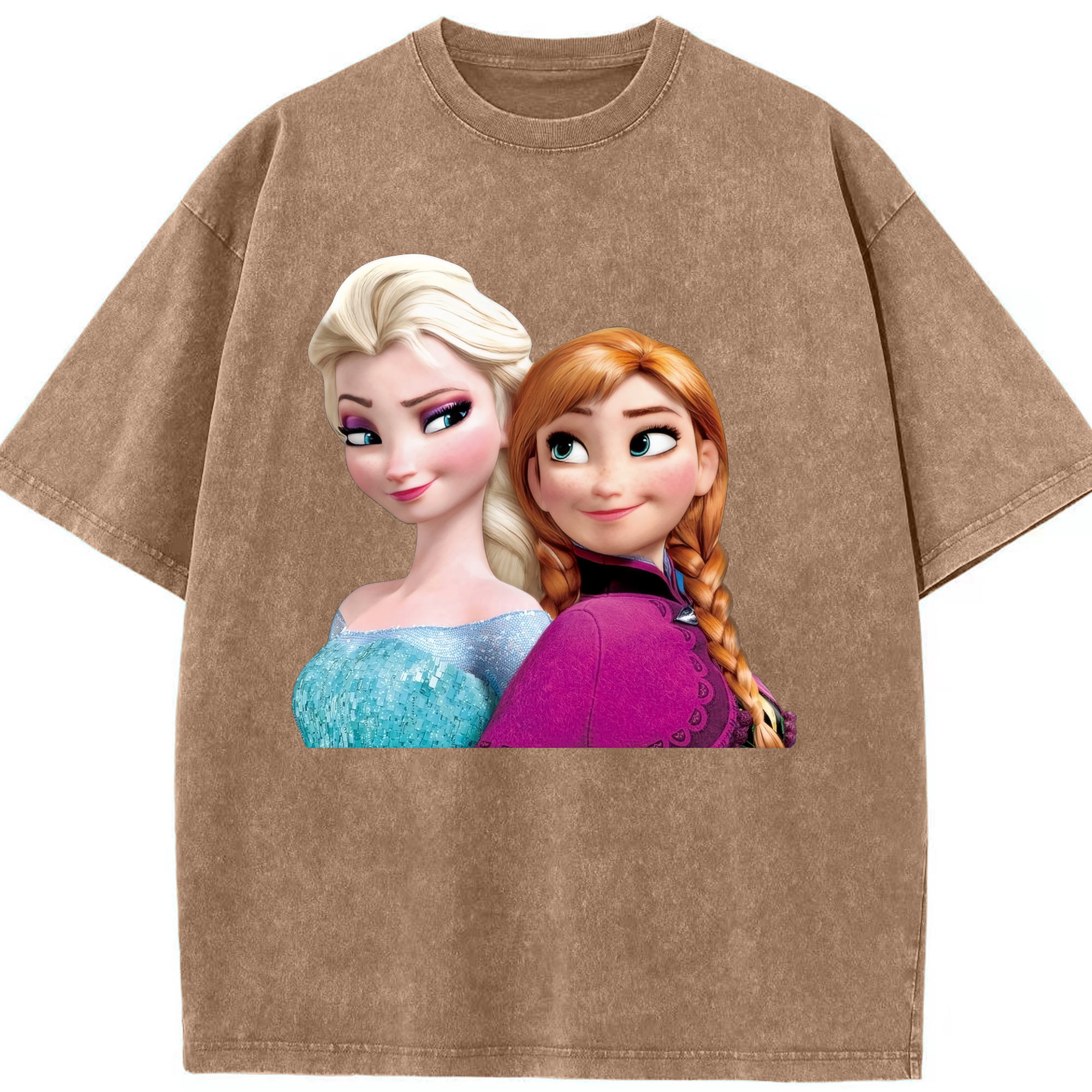（画像用） アナと雪の女王 アンナ エルサ Frozen Anna Elsa 綿100% ヴィンテージ風 半袖Tシャツ（フロントプリント）