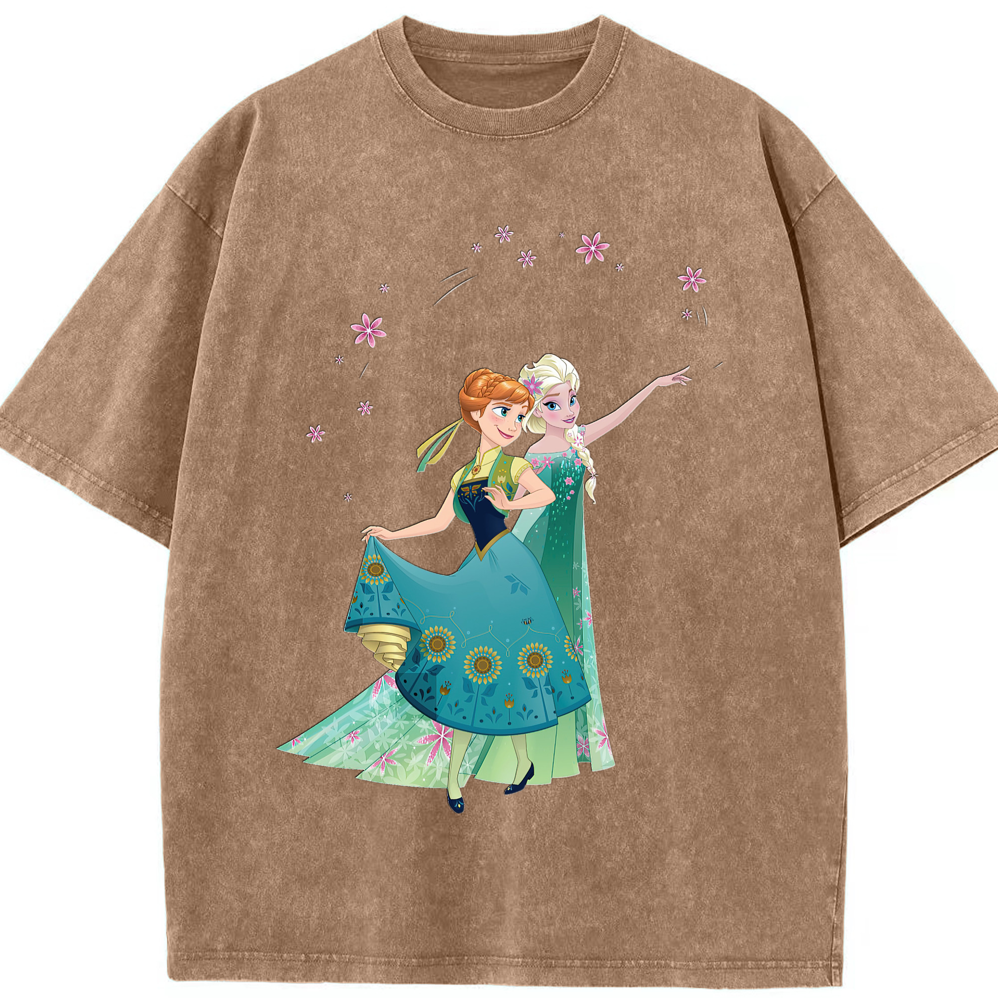 （画像用） アナと雪の女王 アンナ エルサ Frozen Anna Elsa 綿100% ヴィンテージ風 半袖Tシャツ（フロントプリント）