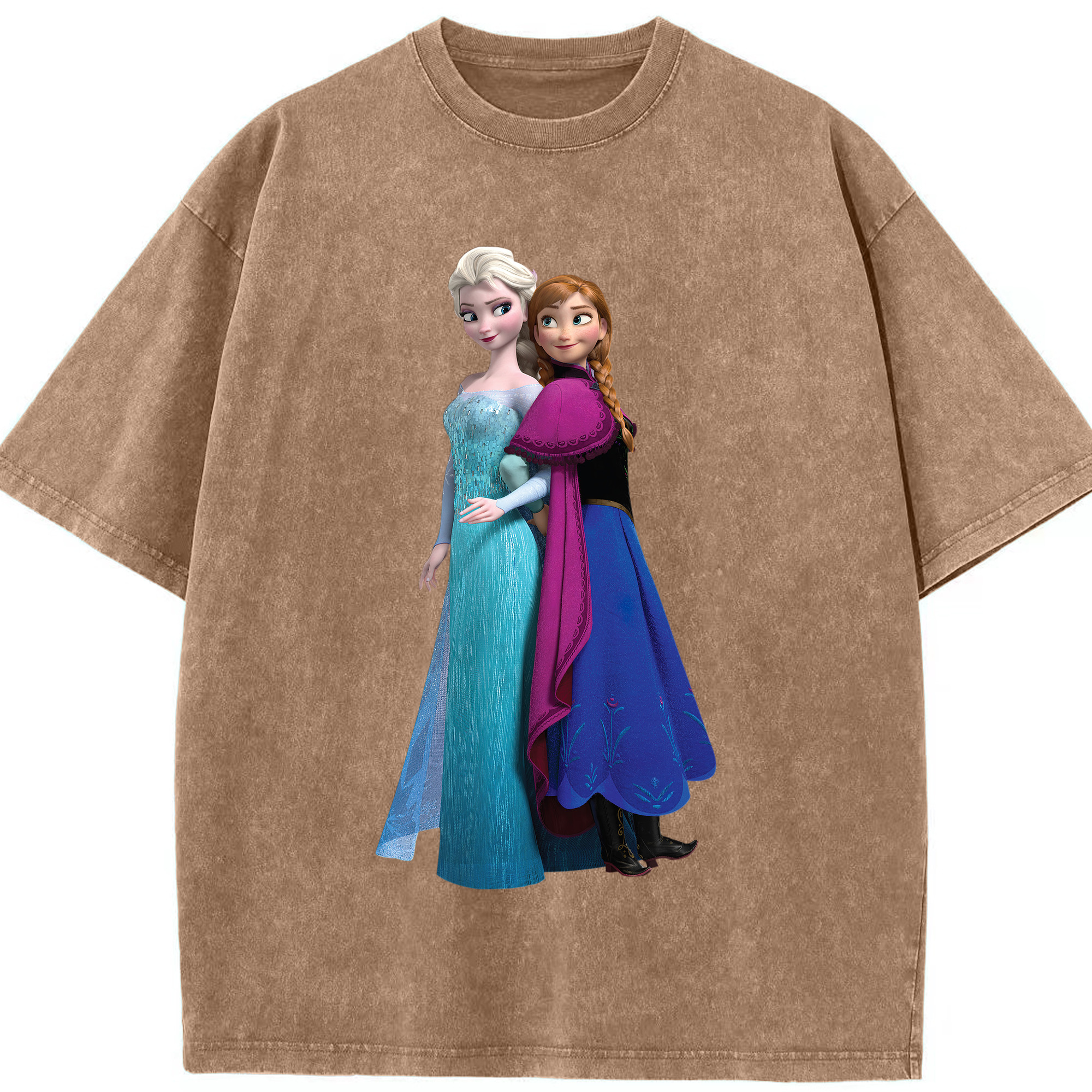 （画像用） アナと雪の女王 アンナ エルサ Frozen Anna Elsa 綿100% ヴィンテージ風 半袖Tシャツ（フロントプリント）