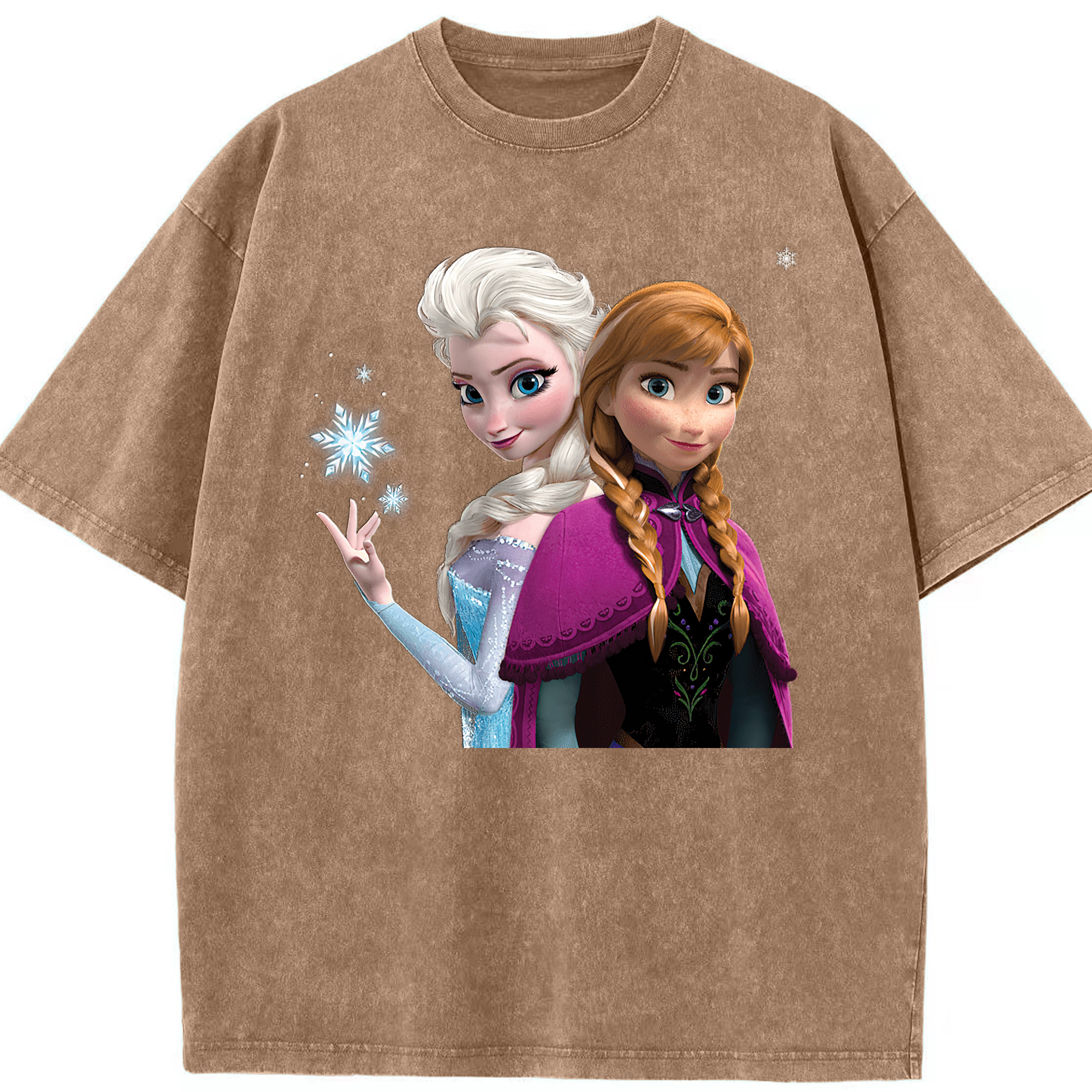 （画像用） アナと雪の女王 アンナ エルサ Frozen Anna Elsa 綿100% ヴィンテージ風 半袖Tシャツ（フロントプリント）
