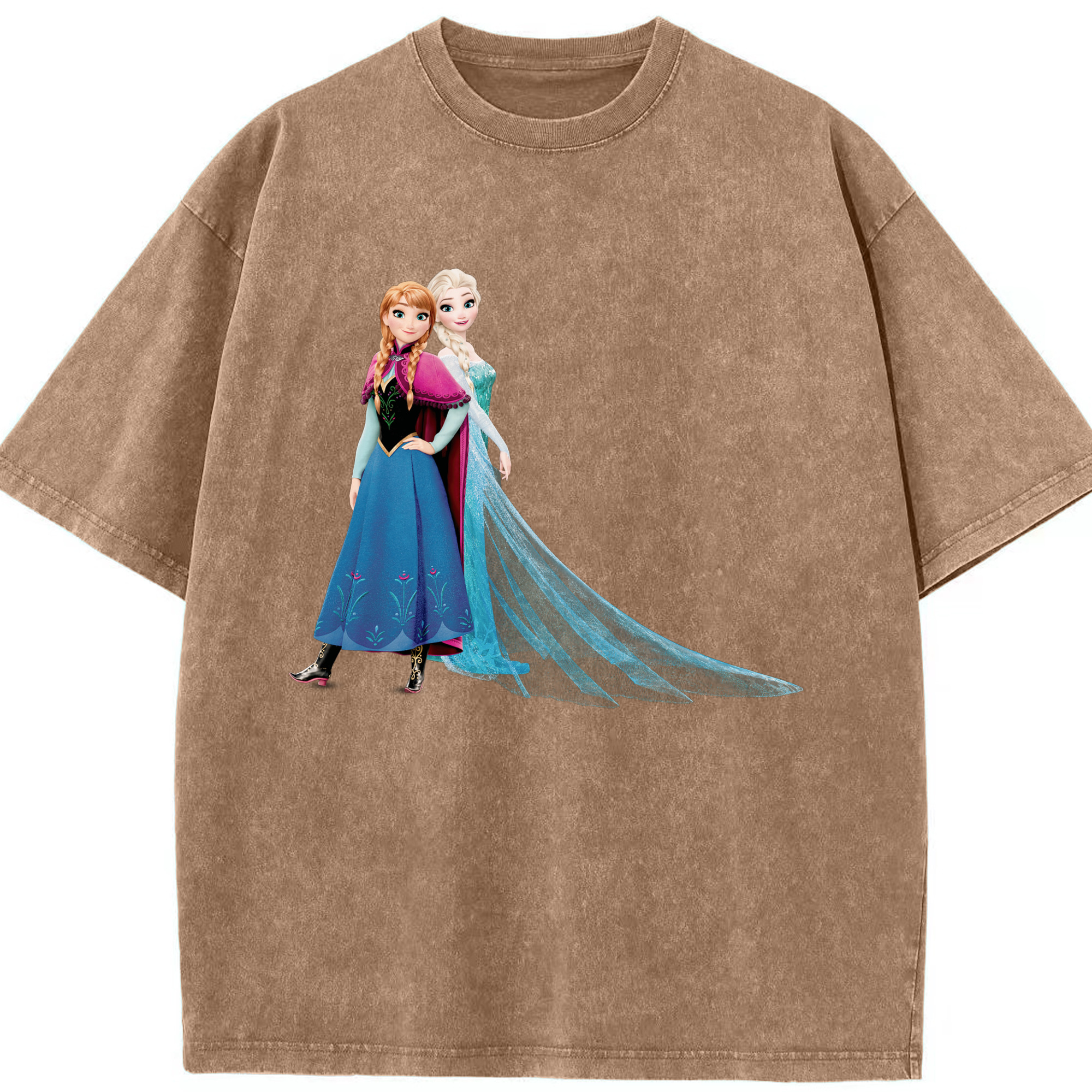 （画像用） アナと雪の女王 アンナ エルサ Frozen Anna Elsa 綿100% ヴィンテージ風 半袖Tシャツ（フロントプリント）