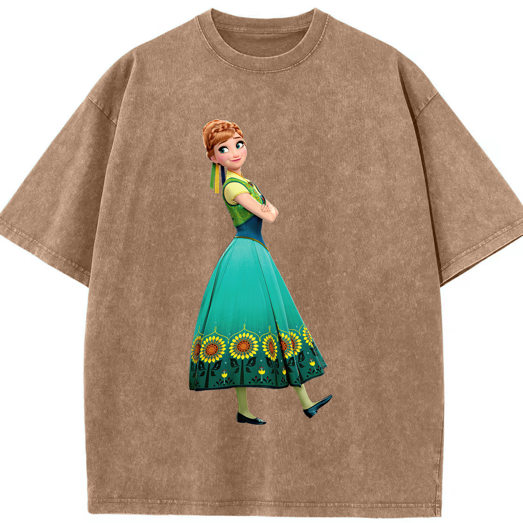 （画像用） アナと雪の女王 アンナ エルサ Frozen Anna Elsa 綿100% ヴィンテージ風 半袖Tシャツ（フロントプリント）