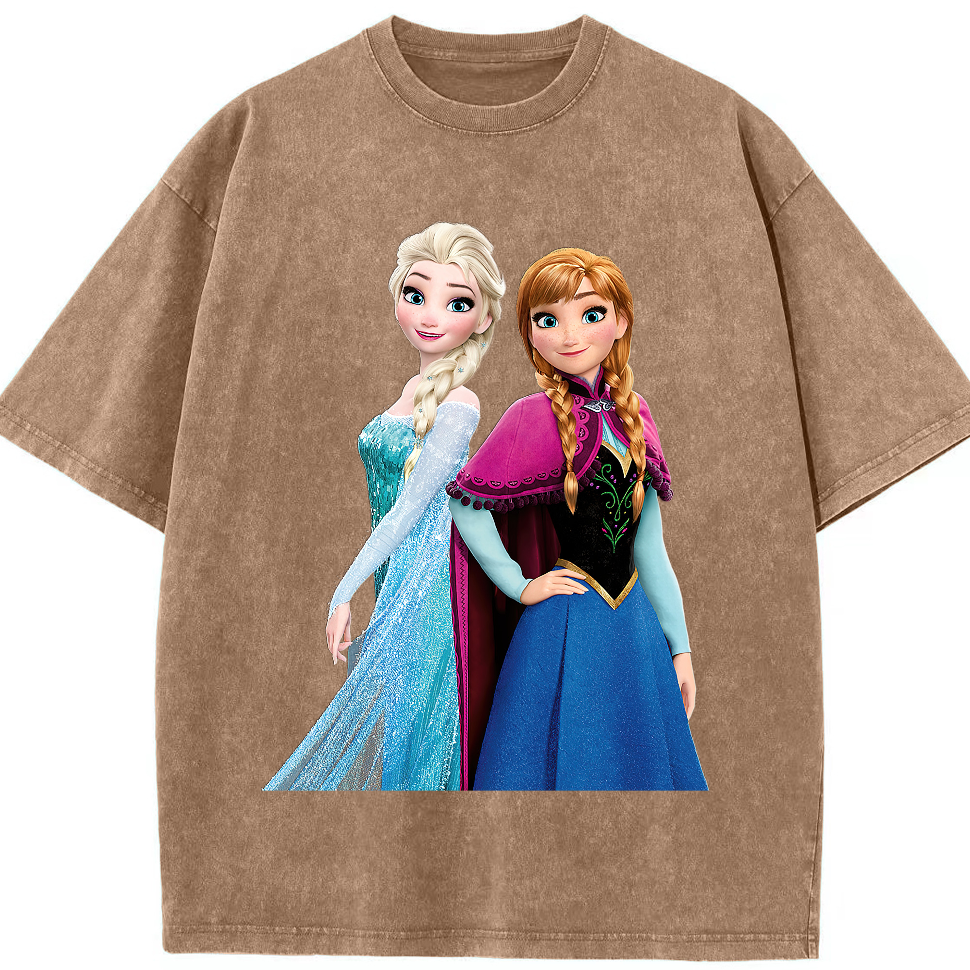 （画像用） アナと雪の女王 アンナ エルサ Frozen Anna Elsa 綿100% ヴィンテージ風 半袖Tシャツ（フロントプリント）