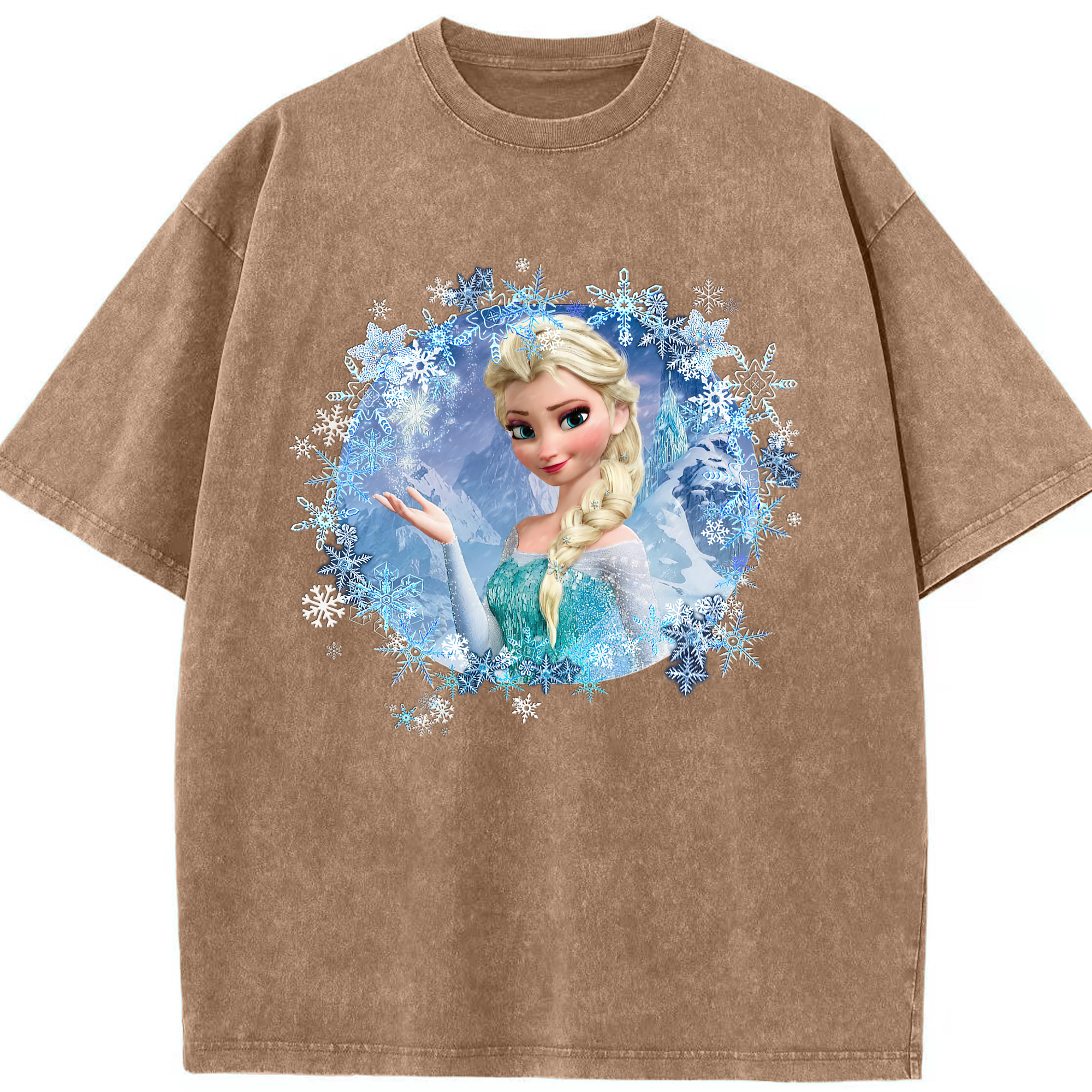 （画像用） アナと雪の女王 アンナ エルサ Frozen Anna Elsa 綿100% ヴィンテージ風 半袖Tシャツ（フロントプリント）