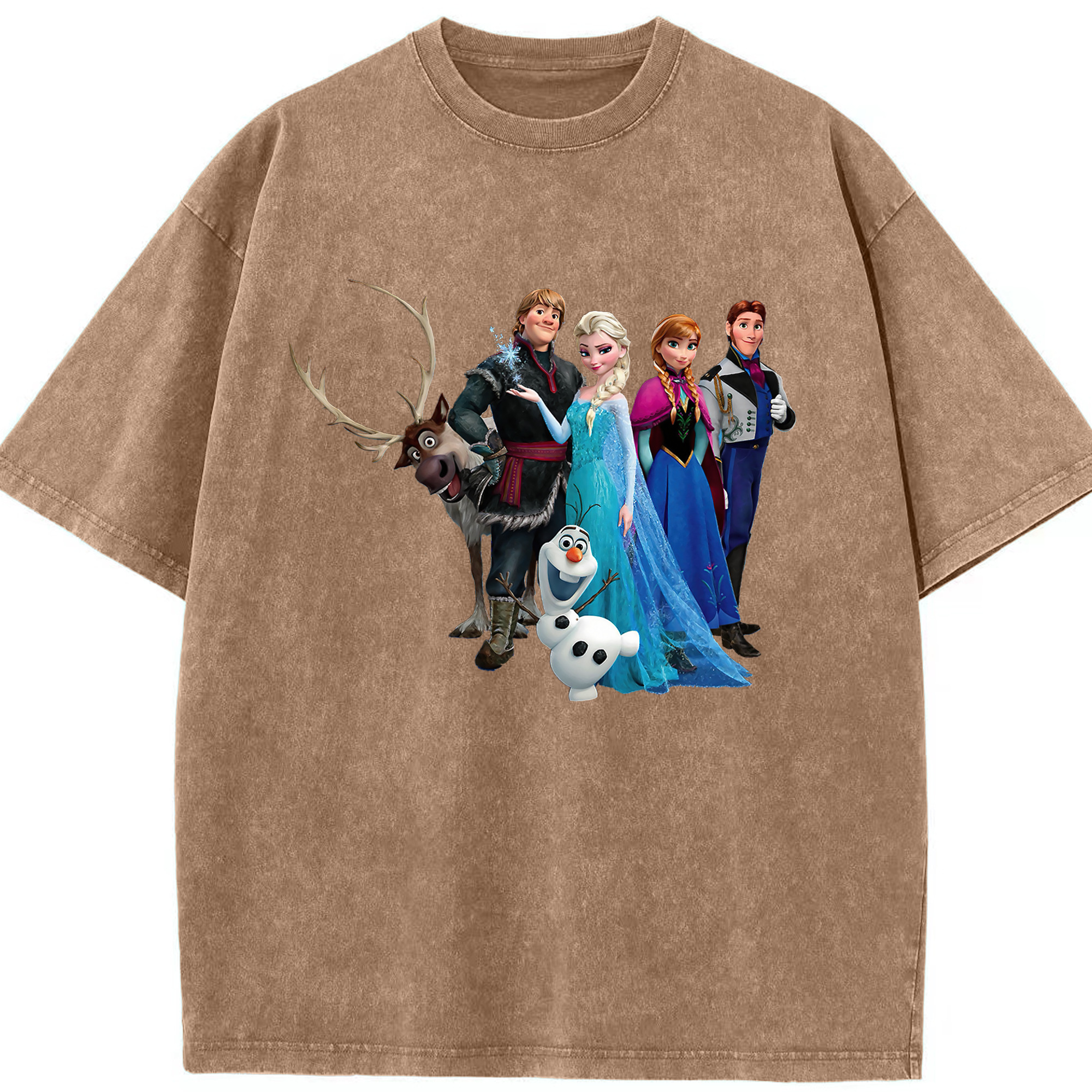 （画像用） アナと雪の女王 アンナ エルサ Frozen Anna Elsa 綿100% ヴィンテージ風 半袖Tシャツ（フロントプリント）