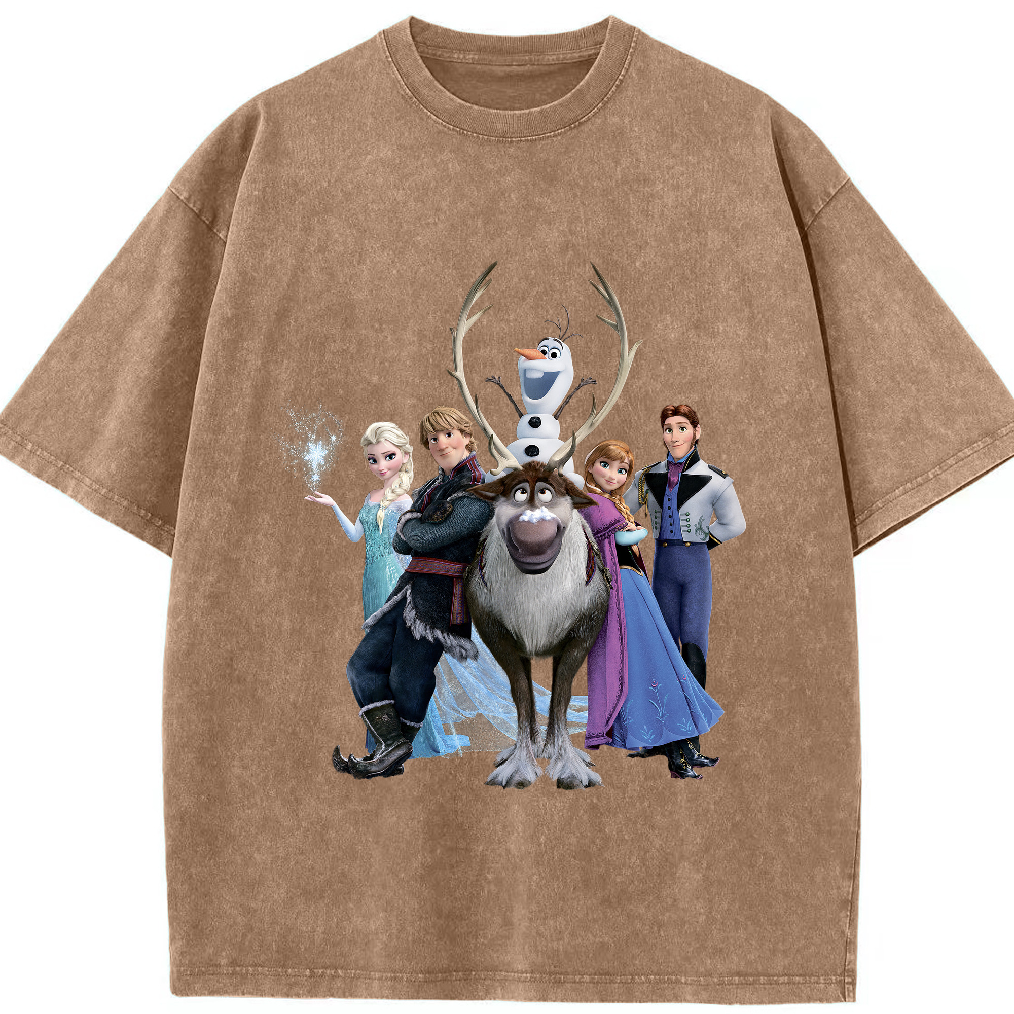 （画像用） アナと雪の女王 アンナ エルサ Frozen Anna Elsa 綿100% ヴィンテージ風 半袖Tシャツ（フロントプリント）