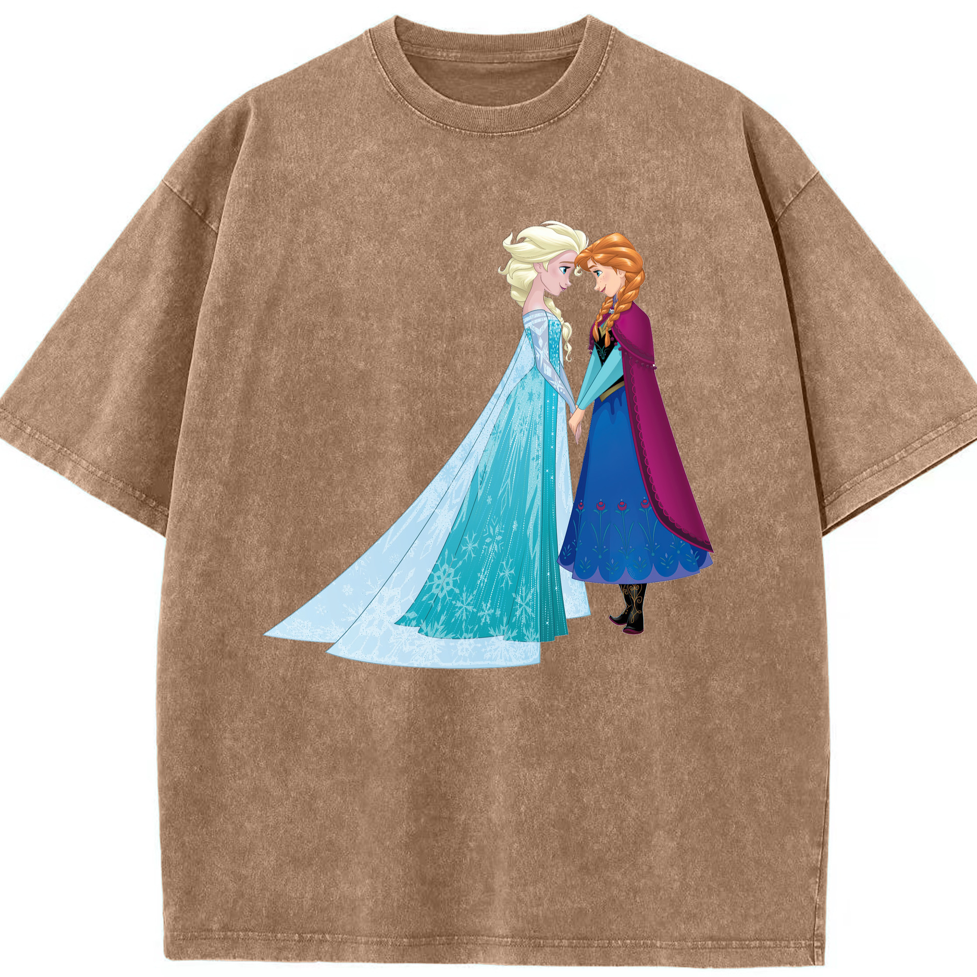 （画像用） アナと雪の女王 アンナ エルサ Frozen Anna Elsa 綿100% ヴィンテージ風 半袖Tシャツ（フロントプリント）