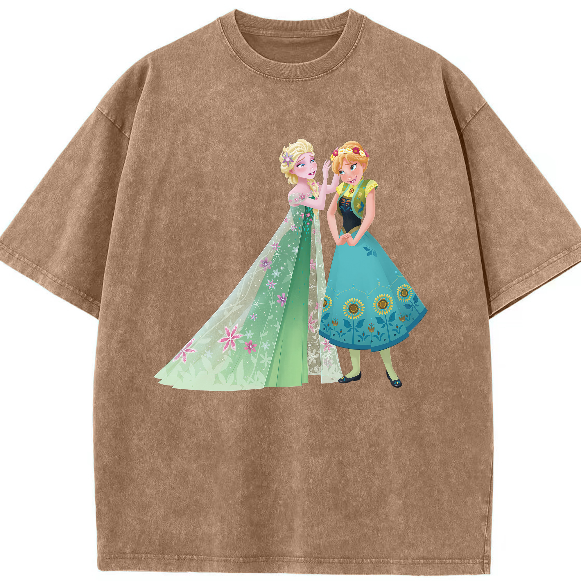 （画像用） アナと雪の女王 アンナ エルサ Frozen Anna Elsa 綿100% ヴィンテージ風 半袖Tシャツ（フロントプリント）