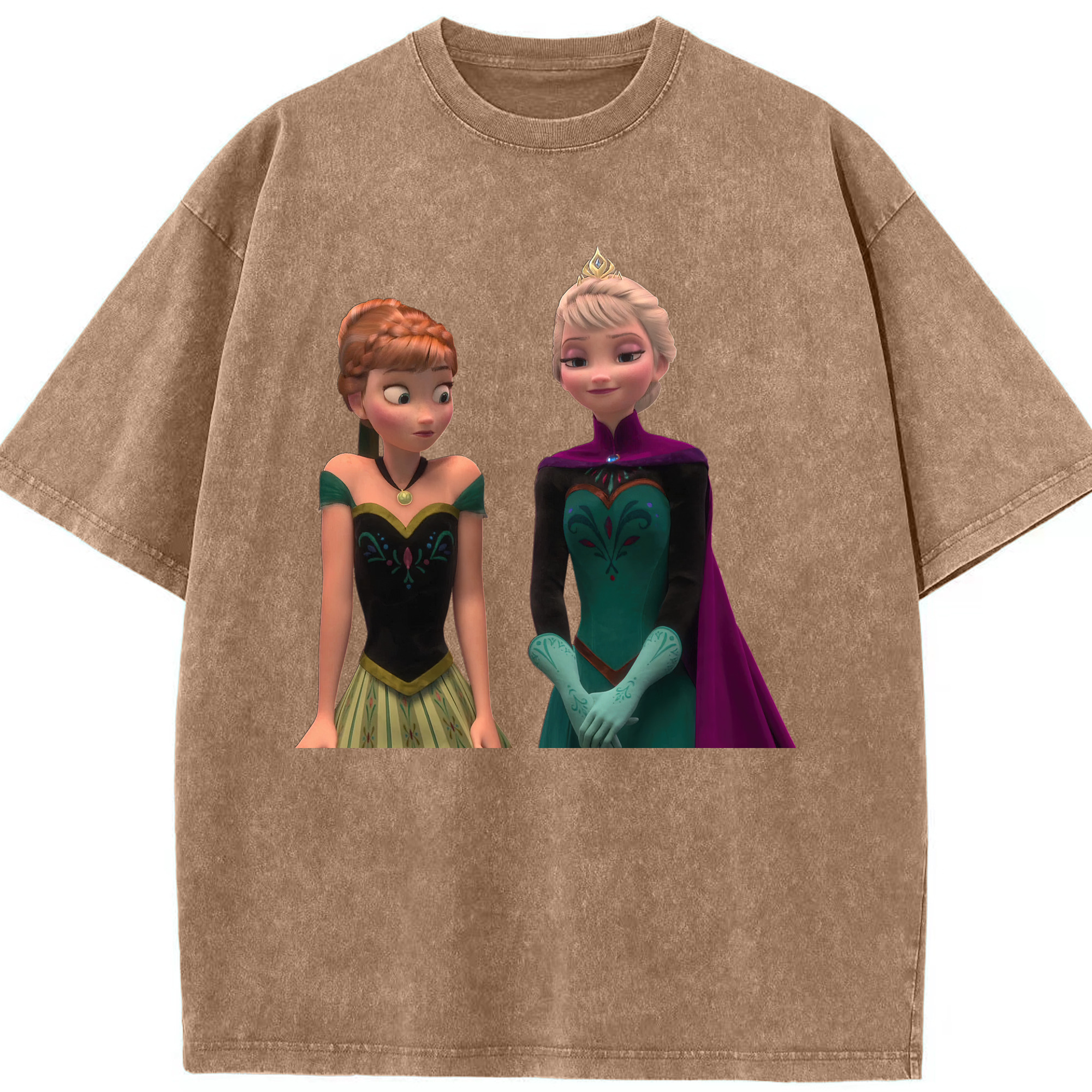 （画像用） アナと雪の女王 アンナ エルサ Frozen Anna Elsa 綿100% ヴィンテージ風 半袖Tシャツ（フロントプリント）