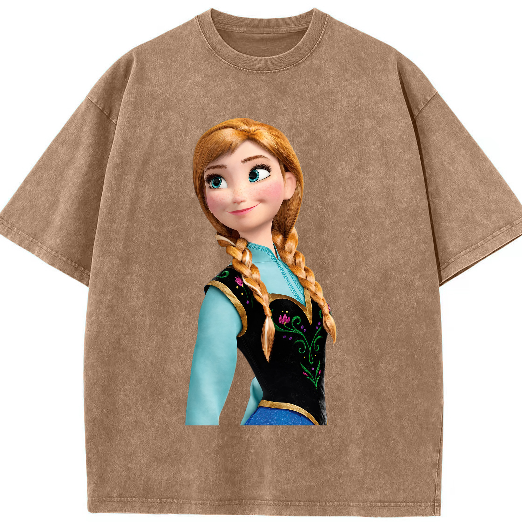 （画像用） アナと雪の女王 アンナ エルサ Frozen Anna Elsa 綿100% ヴィンテージ風 半袖Tシャツ（フロントプリント）