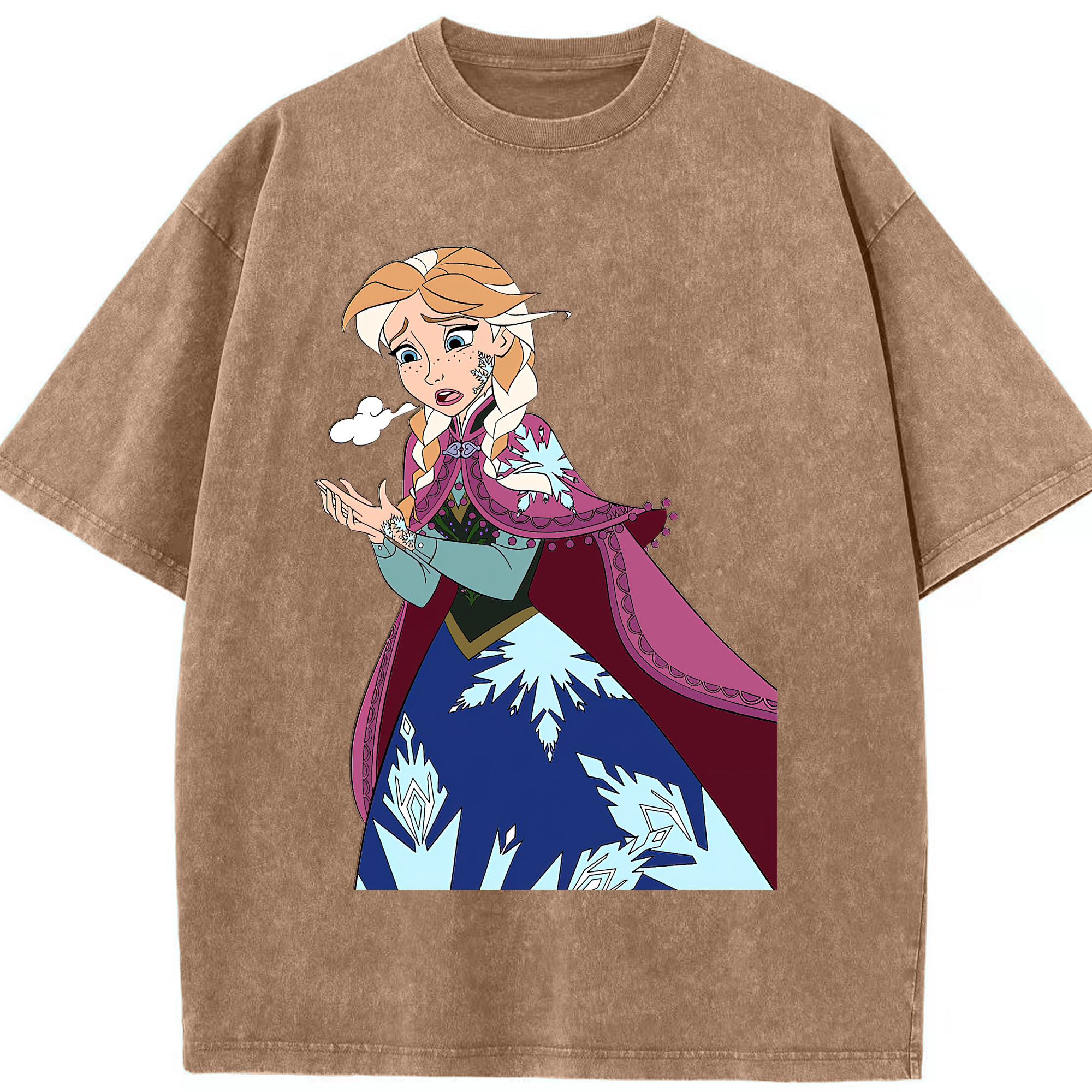 （画像用） アナと雪の女王 アンナ エルサ Frozen Anna Elsa 綿100% ヴィンテージ風 半袖Tシャツ（フロントプリント）