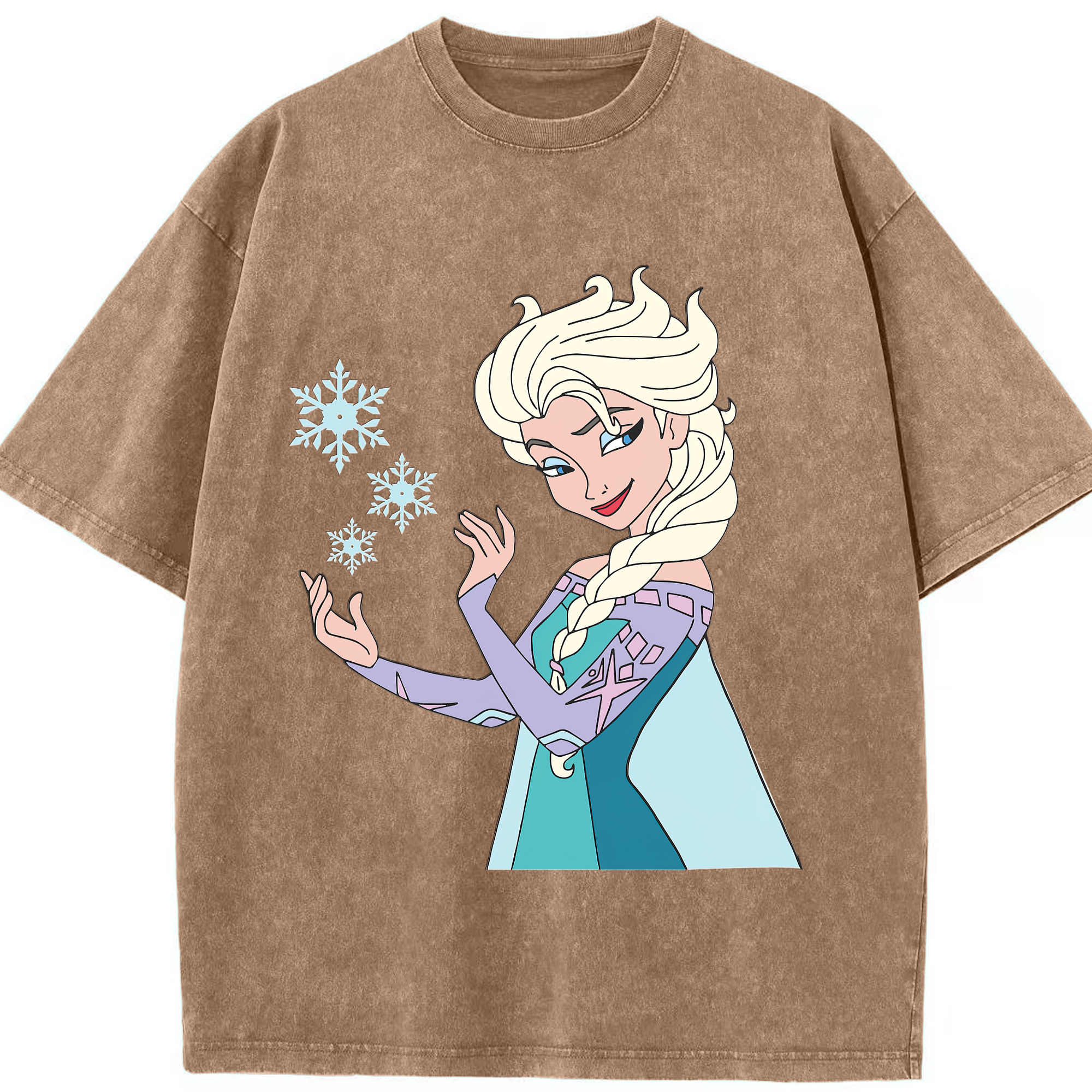 （画像用） アナと雪の女王 アンナ エルサ Frozen Anna Elsa 綿100% ヴィンテージ風 半袖Tシャツ（フロントプリント）