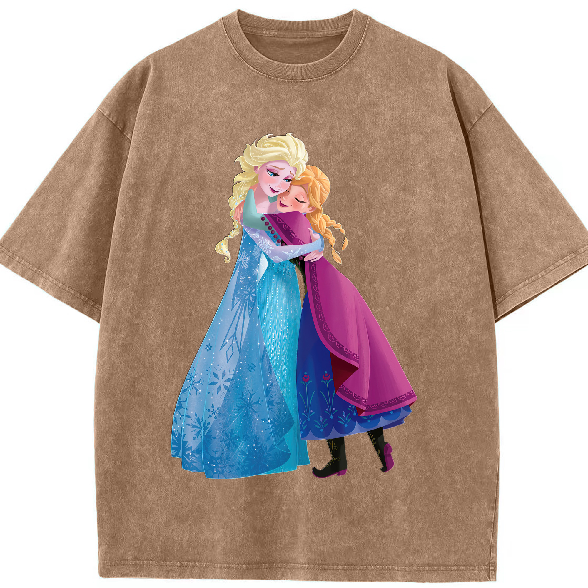 （画像用） アナと雪の女王 アンナ エルサ Frozen Anna Elsa 綿100% ヴィンテージ風 半袖Tシャツ（フロントプリント）
