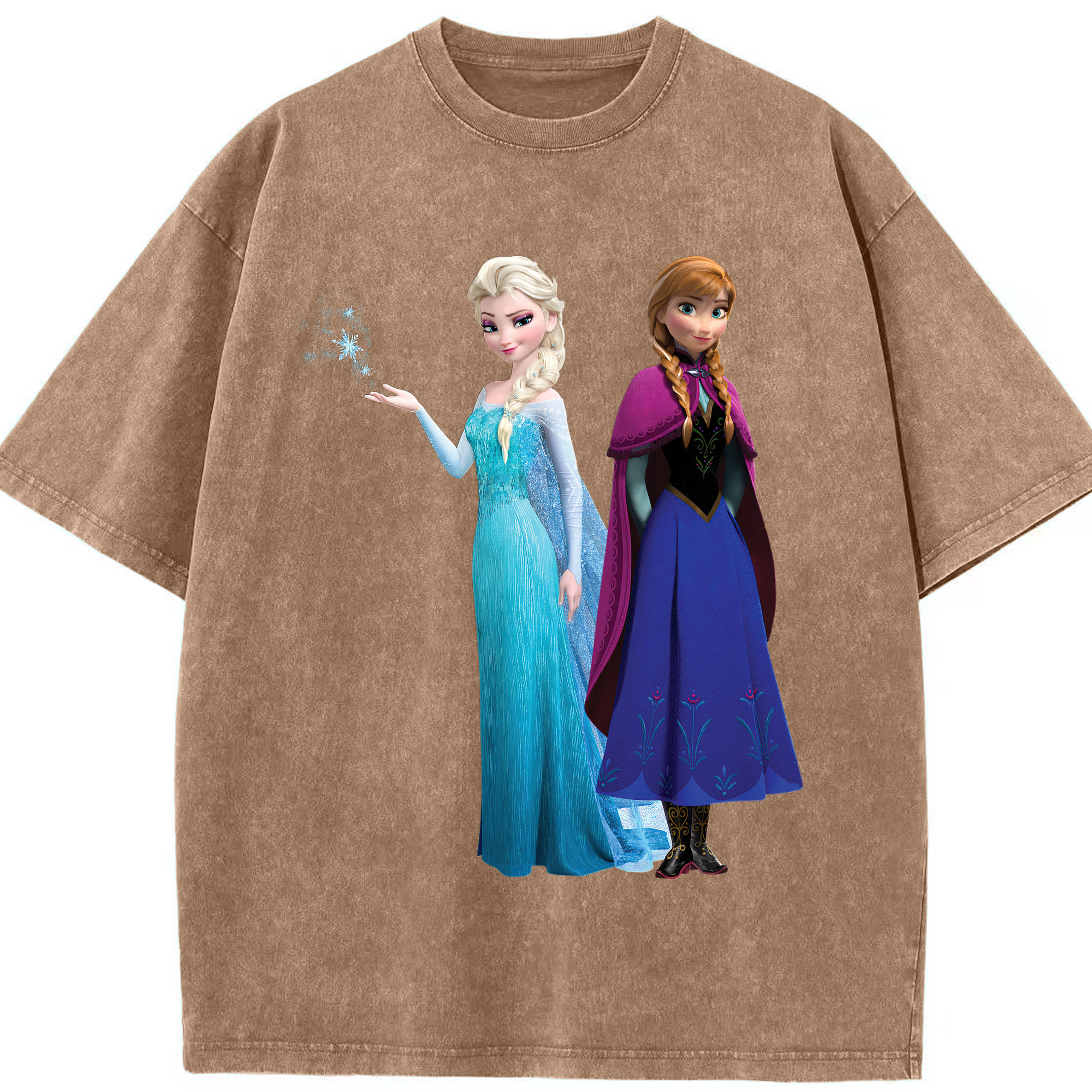 （画像用） アナと雪の女王 アンナ エルサ Frozen Anna Elsa 綿100% ヴィンテージ風 半袖Tシャツ（フロントプリント）