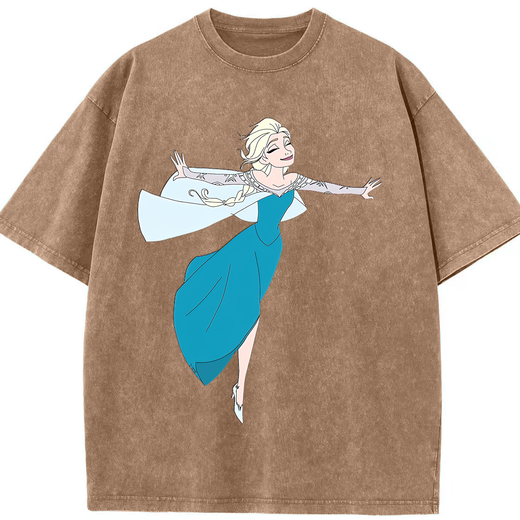 （画像用） アナと雪の女王 アンナ エルサ Frozen Anna Elsa 綿100% ヴィンテージ風 半袖Tシャツ（フロントプリント）
