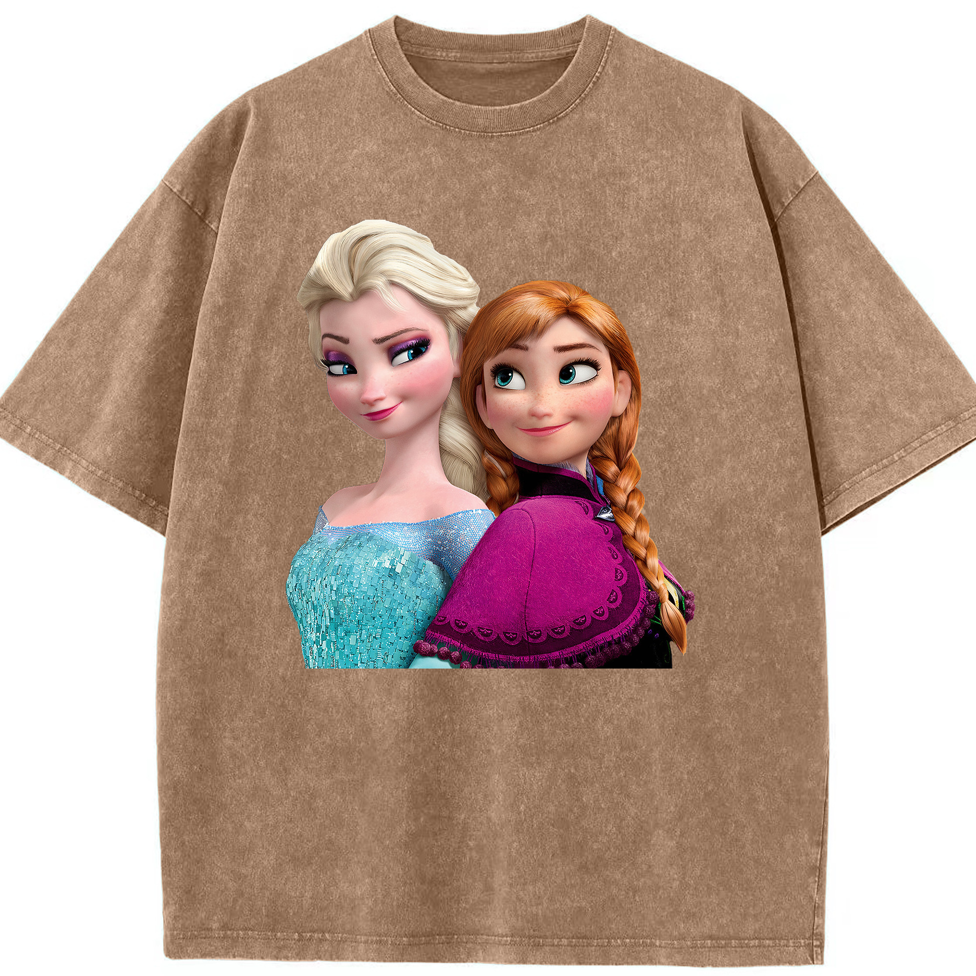 （画像用） アナと雪の女王 アンナ エルサ Frozen Anna Elsa 綿100% ヴィンテージ風 半袖Tシャツ（フロントプリント）
