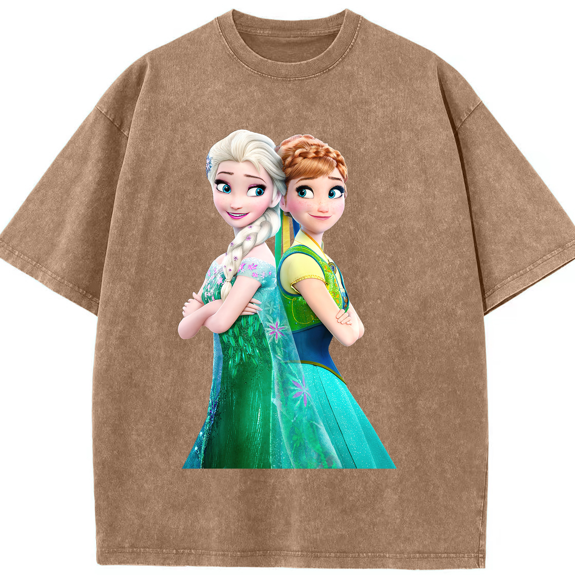 （画像用） アナと雪の女王 アンナ エルサ Frozen Anna Elsa 綿100% ヴィンテージ風 半袖Tシャツ（フロントプリント）