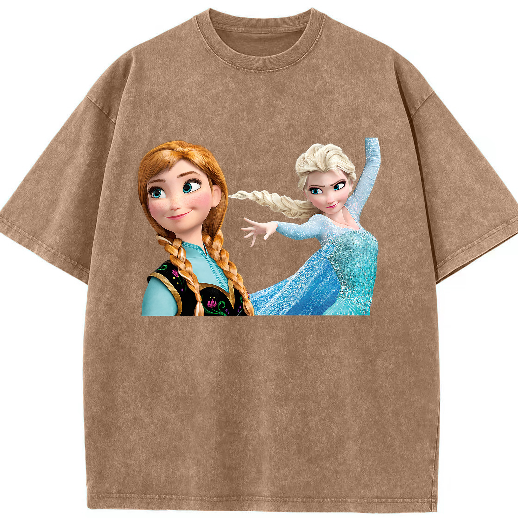 （画像用） アナと雪の女王 アンナ エルサ Frozen Anna Elsa 綿100% ヴィンテージ風 半袖Tシャツ（フロントプリント）