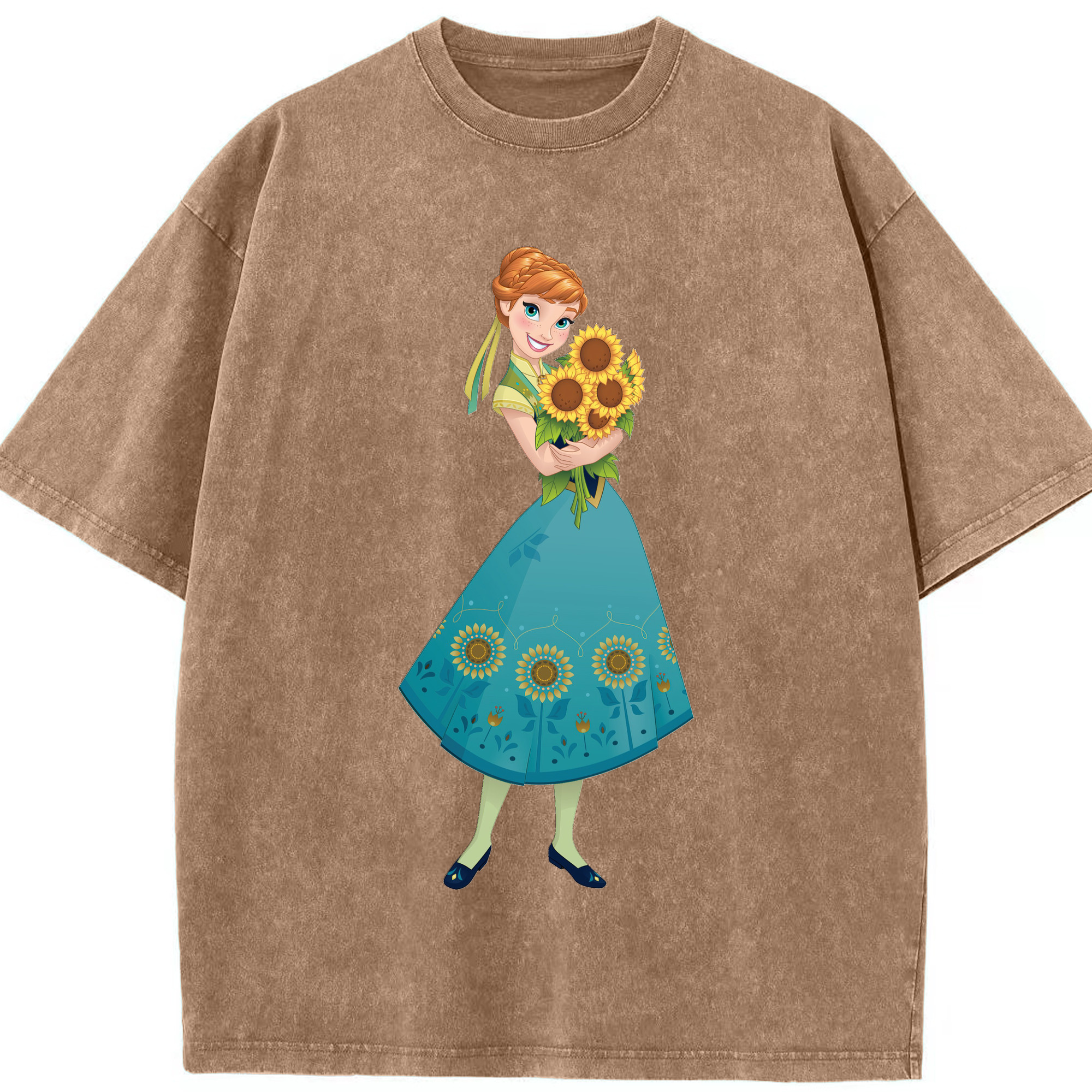 （画像用） アナと雪の女王 アンナ エルサ Frozen Anna Elsa 綿100% ヴィンテージ風 半袖Tシャツ（フロントプリント）