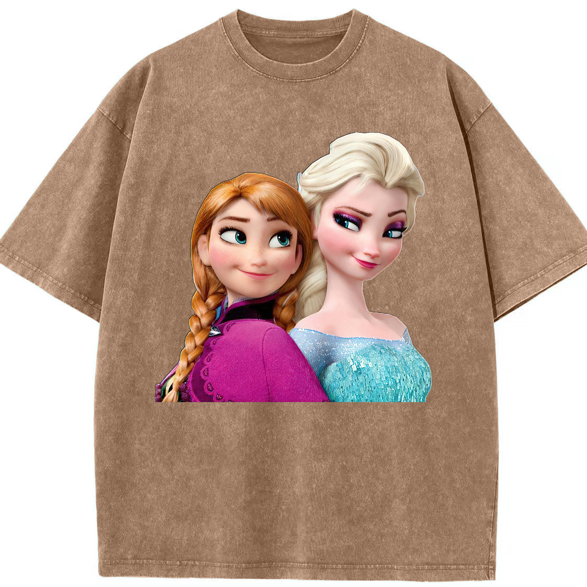 （画像用） アナと雪の女王 アンナ エルサ Frozen Anna Elsa 綿100% ヴィンテージ風 半袖Tシャツ（フロントプリント）