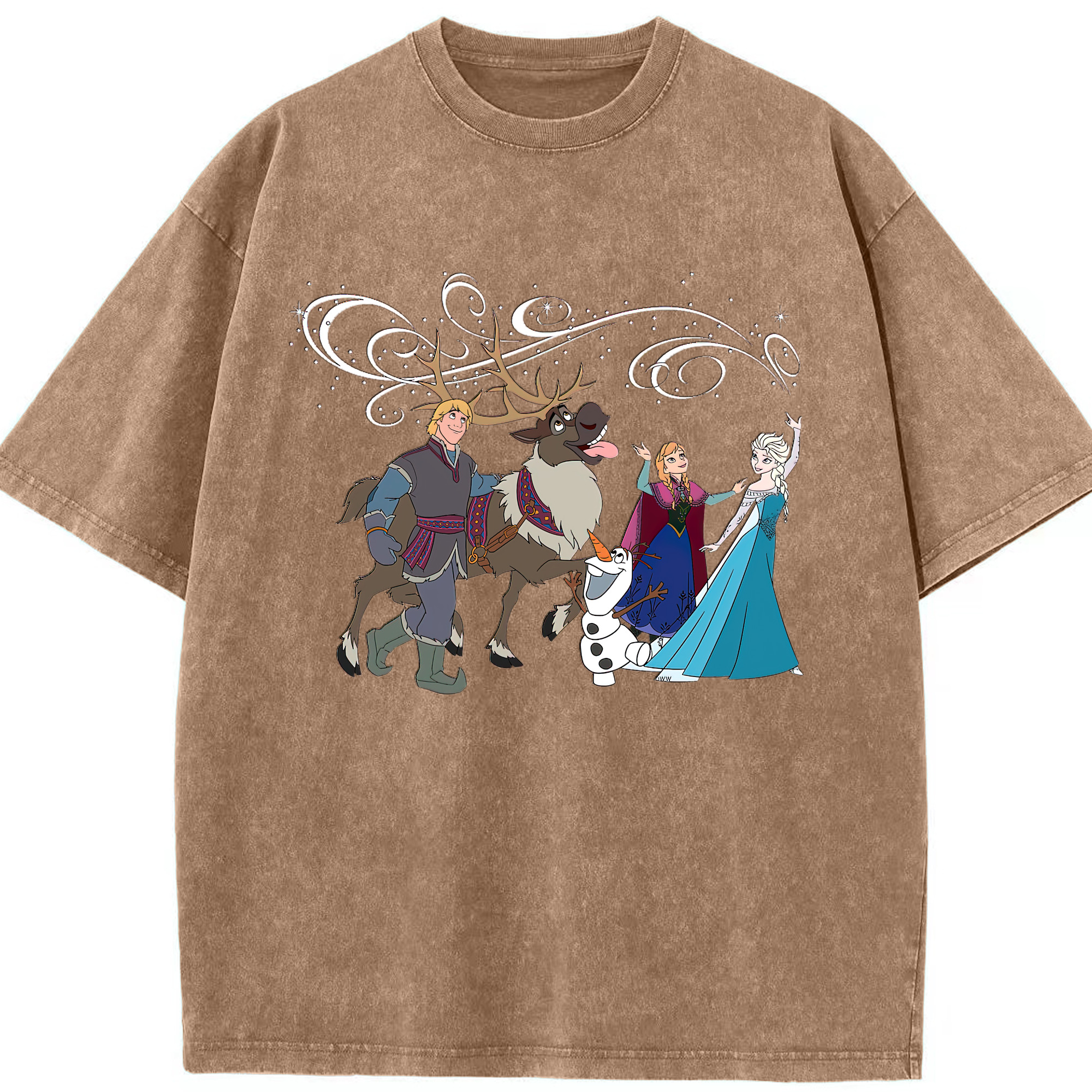 （画像用） アナと雪の女王 アンナ エルサ Frozen Anna Elsa 綿100% ヴィンテージ風 半袖Tシャツ（フロントプリント）