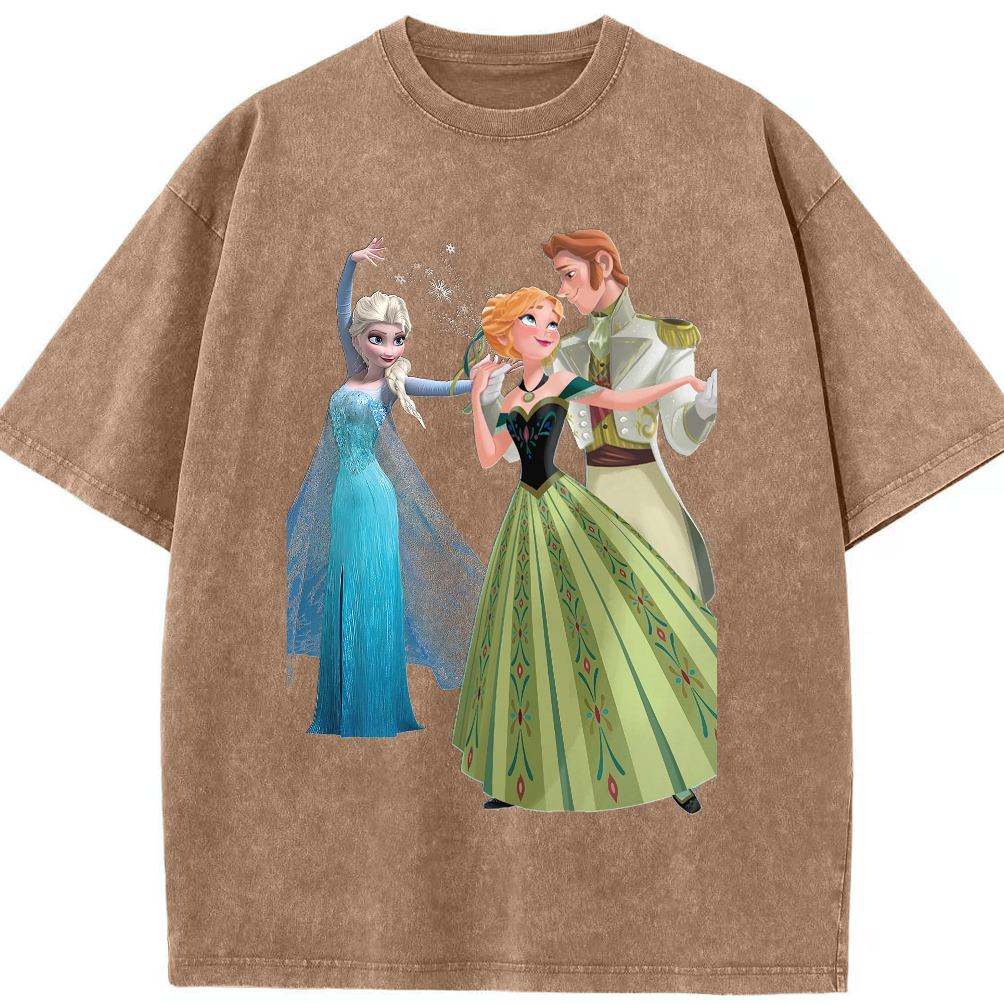 （画像用） アナと雪の女王 アンナ エルサ Frozen Anna Elsa 綿100% ヴィンテージ風 半袖Tシャツ（フロントプリント）