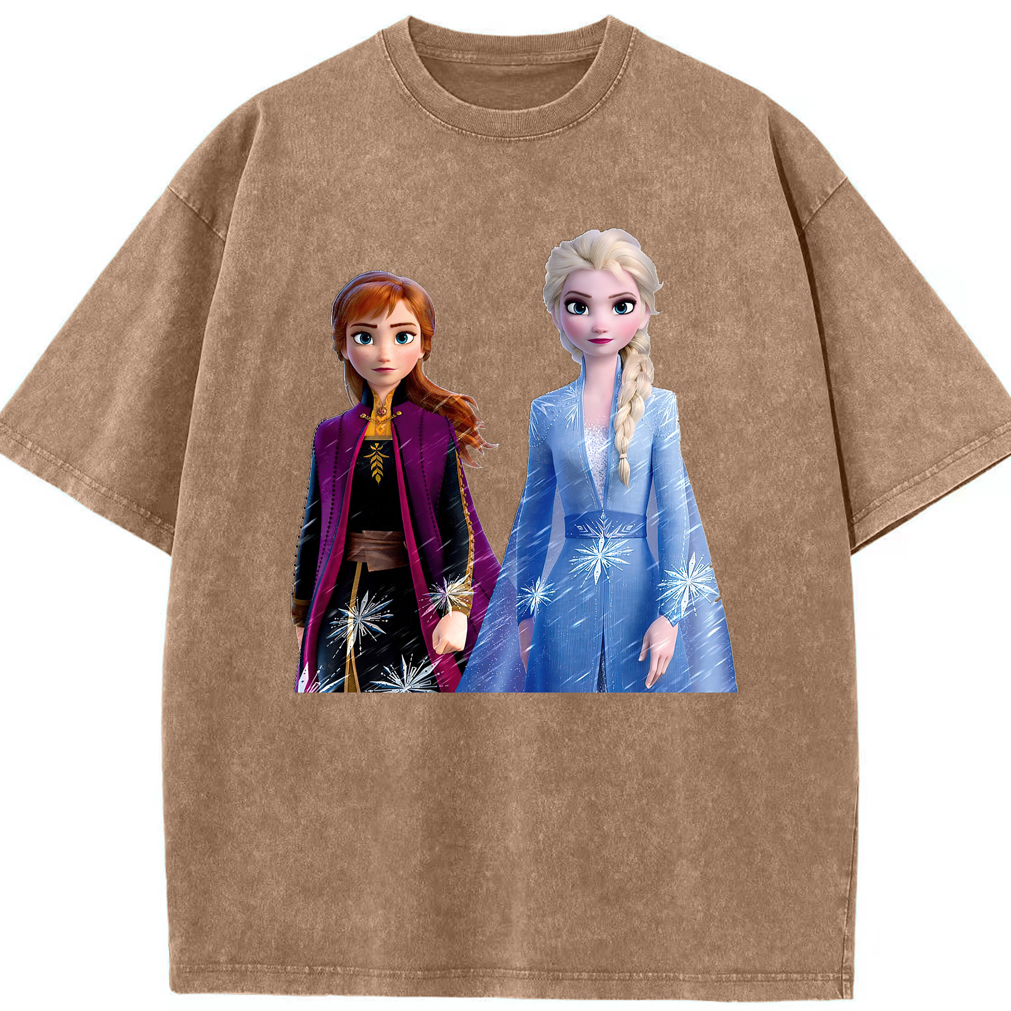 （画像用） アナと雪の女王 アンナ エルサ Frozen Anna Elsa 綿100% ヴィンテージ風 半袖Tシャツ（フロントプリント）