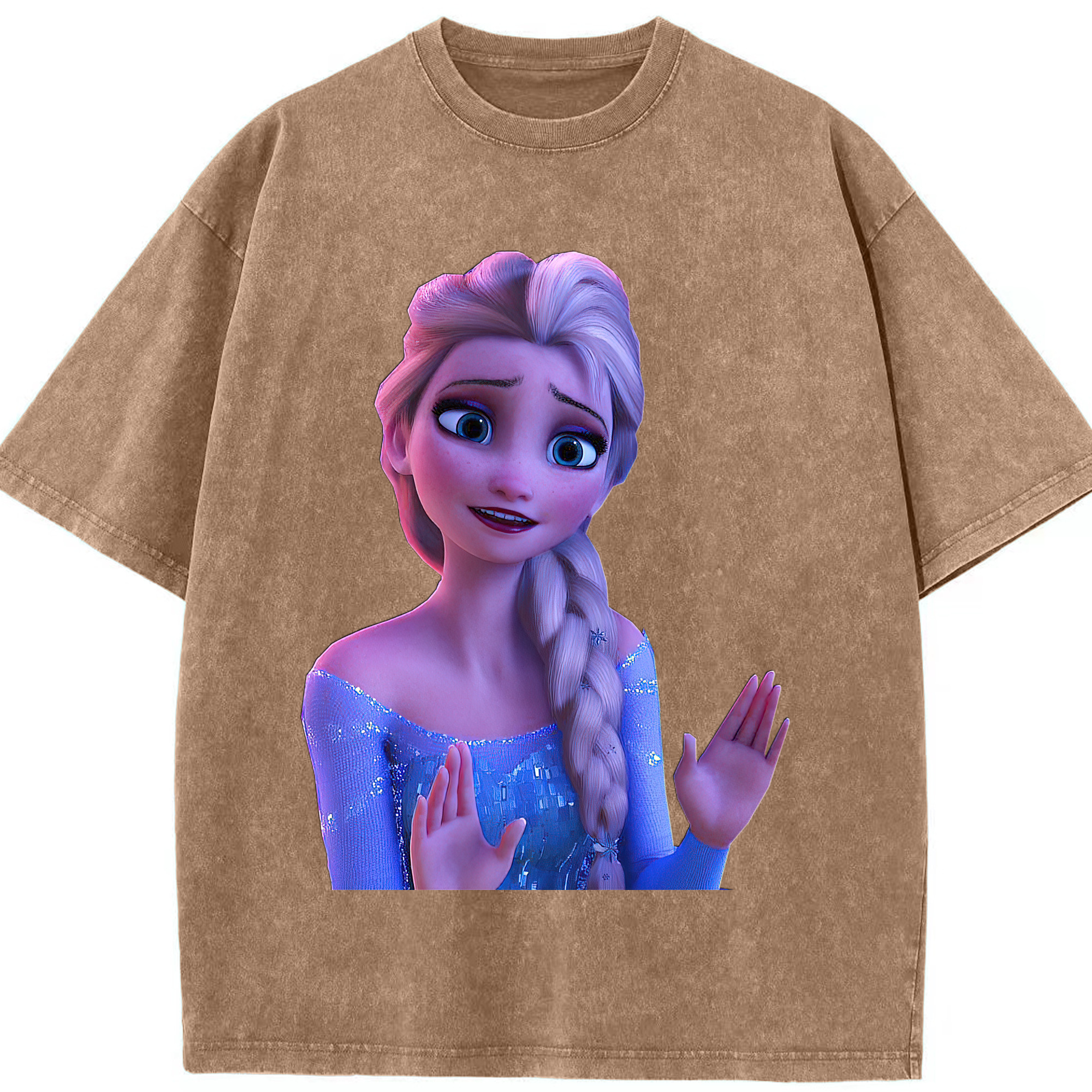 （画像用） アナと雪の女王 アンナ エルサ Frozen Anna Elsa 綿100% ヴィンテージ風 半袖Tシャツ（フロントプリント）