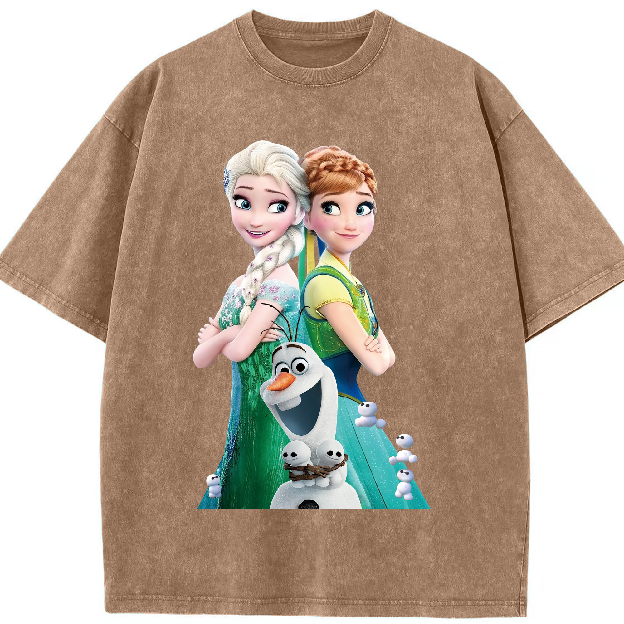 （画像用） アナと雪の女王 アンナ エルサ Frozen Anna Elsa 綿100% ヴィンテージ風 半袖Tシャツ（フロントプリント）