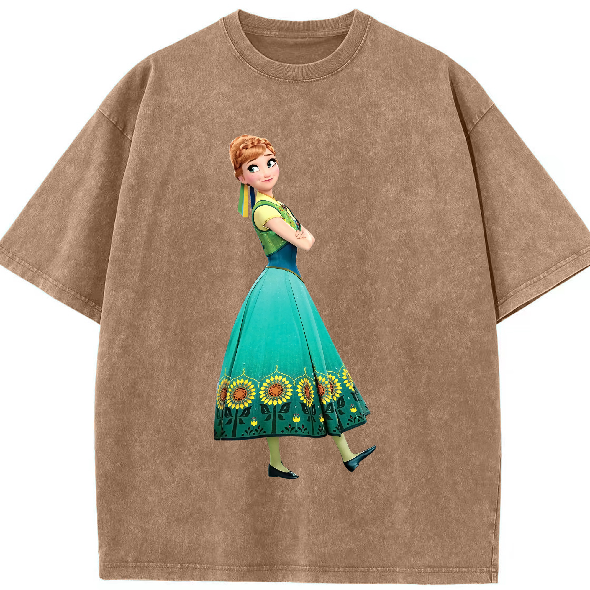 （画像用） アナと雪の女王 アンナ エルサ Frozen Anna Elsa 綿100% ヴィンテージ風 半袖Tシャツ（フロントプリント）