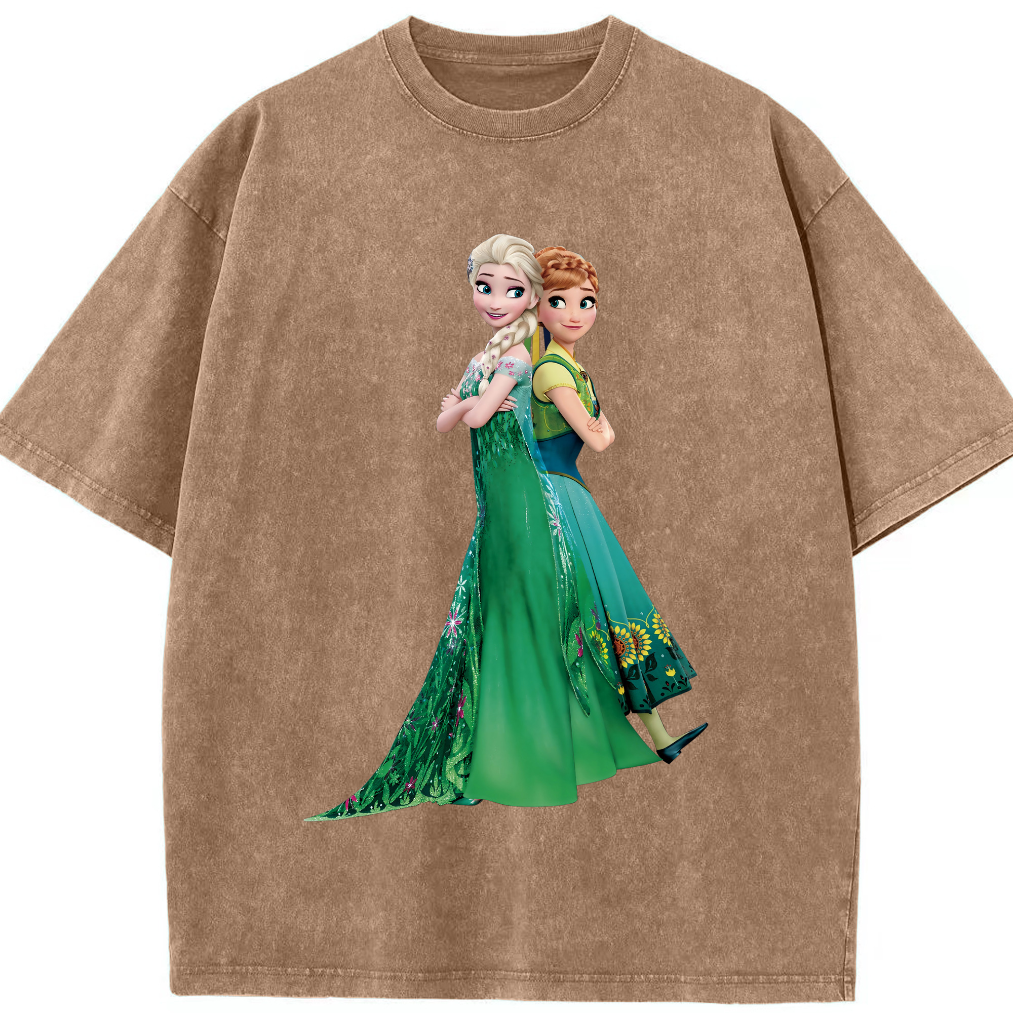 （画像用） アナと雪の女王 アンナ エルサ Frozen Anna Elsa 綿100% ヴィンテージ風 半袖Tシャツ（フロントプリント）