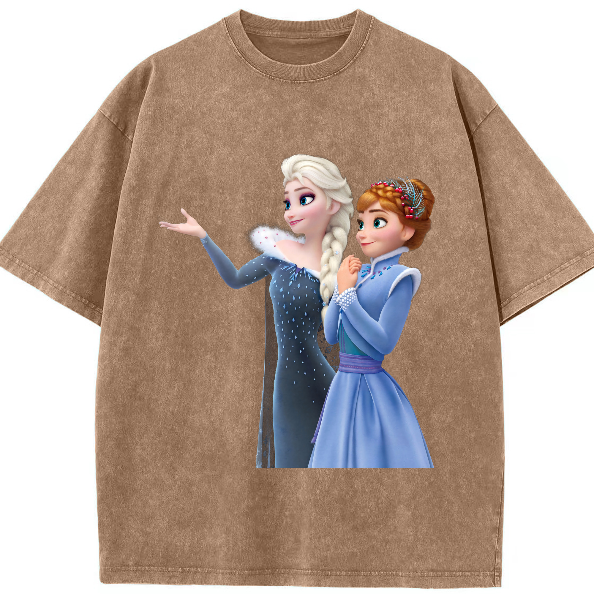 （画像用） アナと雪の女王 アンナ エルサ Frozen Anna Elsa 綿100% ヴィンテージ風 半袖Tシャツ（フロントプリント）