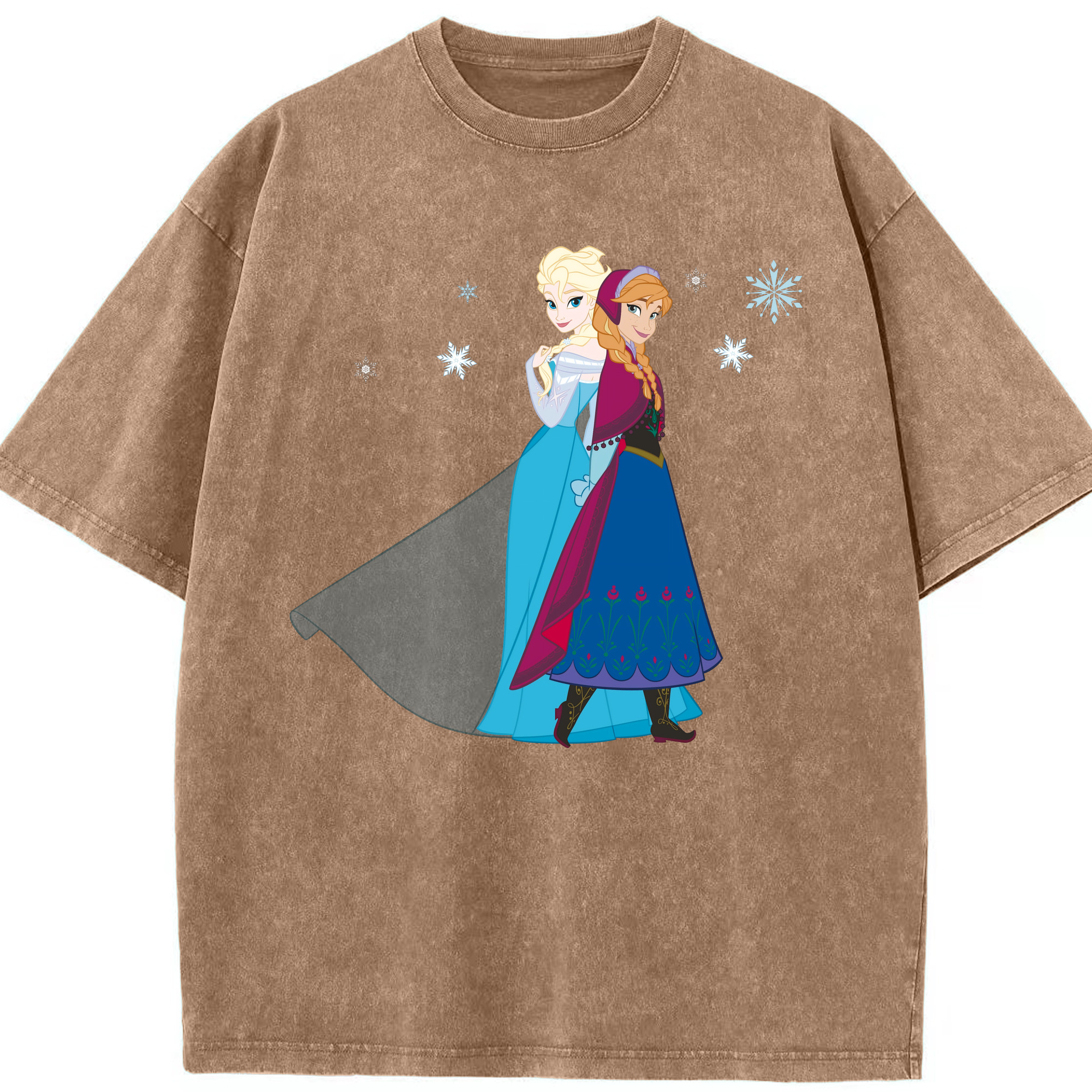 （画像用） アナと雪の女王 アンナ エルサ Frozen Anna Elsa 綿100% ヴィンテージ風 半袖Tシャツ（フロントプリント）