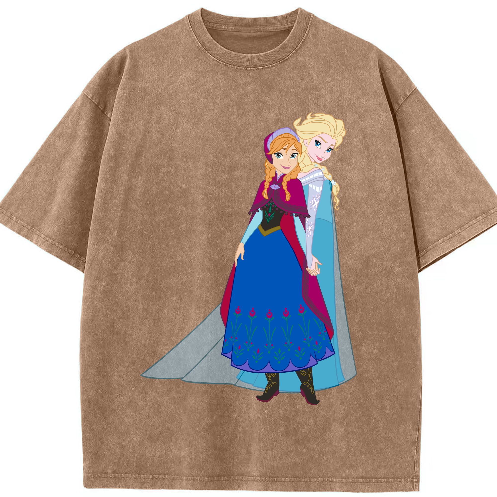 （画像用） アナと雪の女王 アンナ エルサ Frozen Anna Elsa 綿100% ヴィンテージ風 半袖Tシャツ（フロントプリント）
