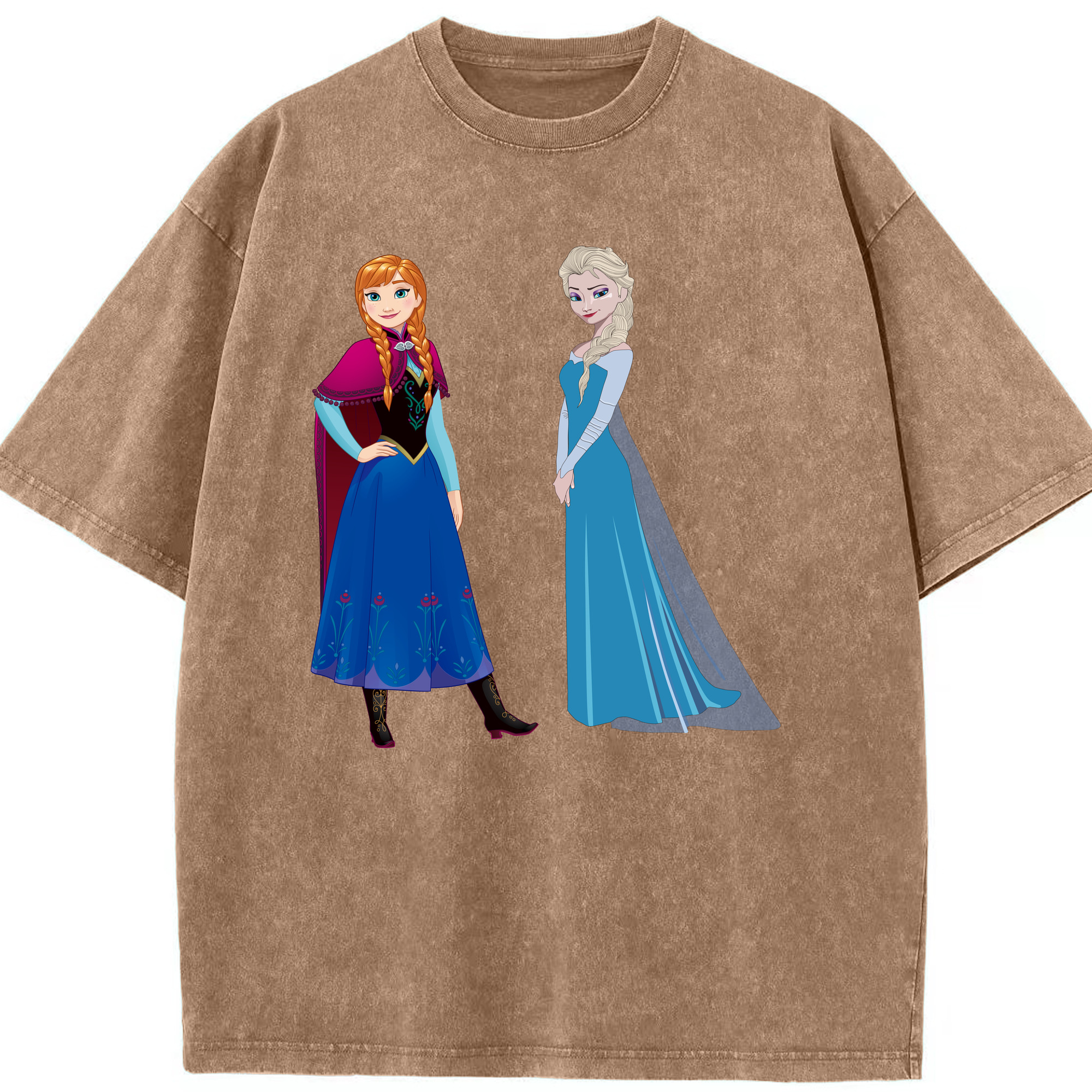 （画像用） アナと雪の女王 アンナ エルサ Frozen Anna Elsa 綿100% ヴィンテージ風 半袖Tシャツ（フロントプリント）