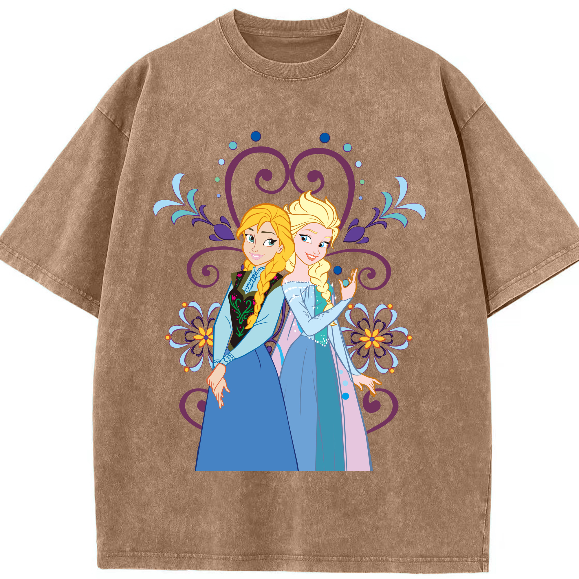 （画像用） アナと雪の女王 アンナ エルサ Frozen Anna Elsa 綿100% ヴィンテージ風 半袖Tシャツ（フロントプリント）