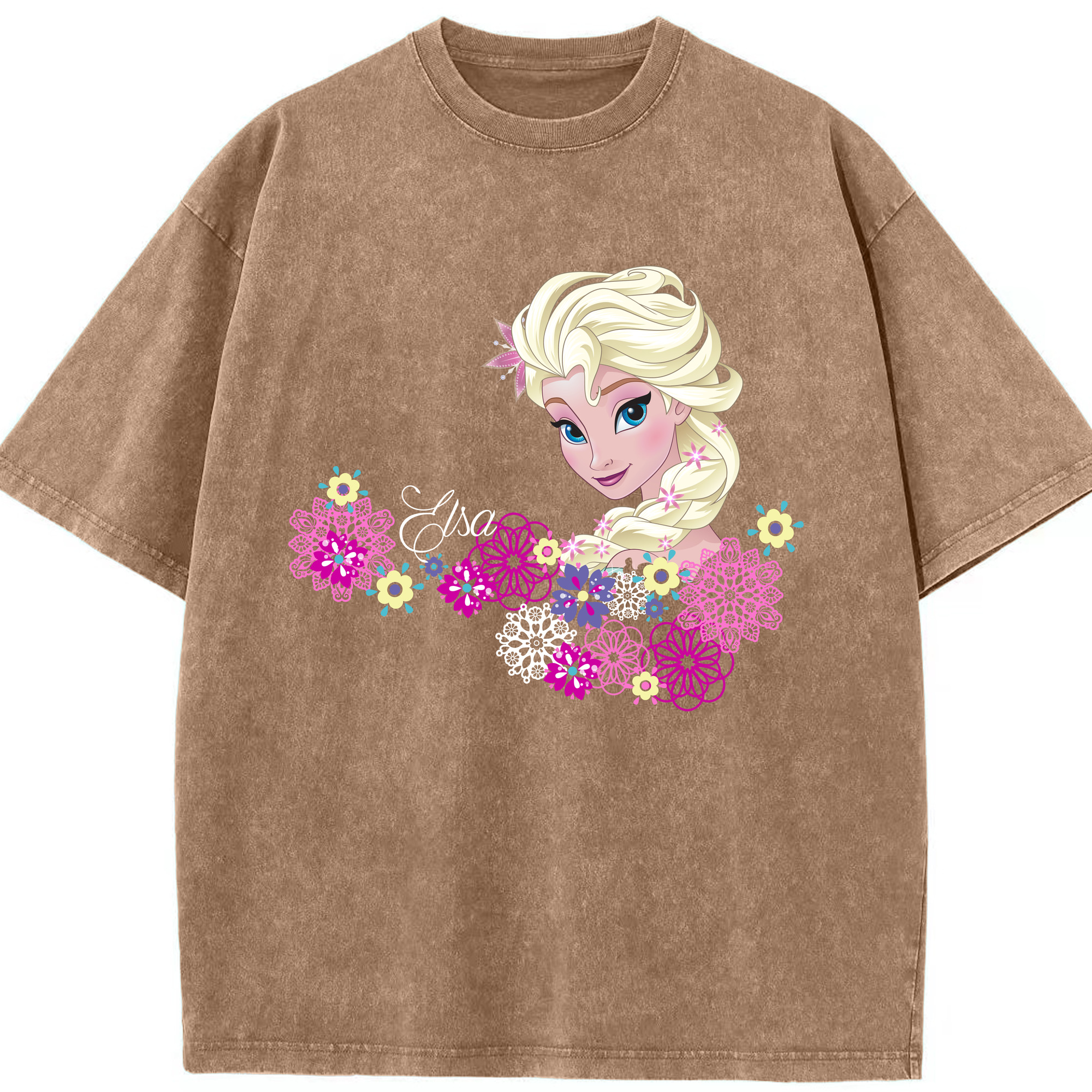 （画像用） アナと雪の女王 アンナ エルサ Frozen Anna Elsa 綿100% ヴィンテージ風 半袖Tシャツ（フロントプリント）