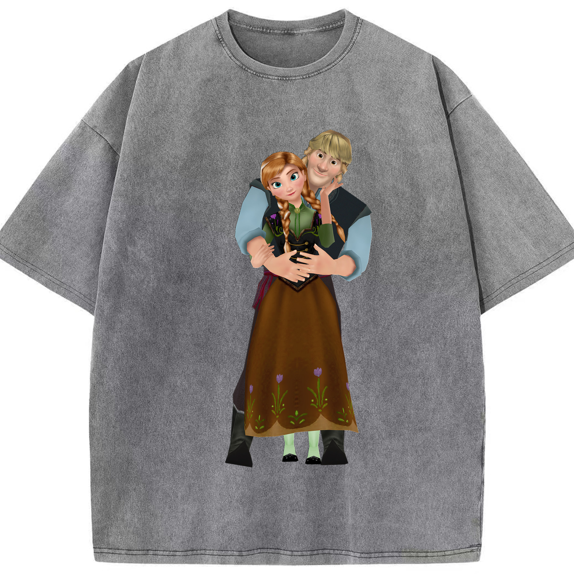 （画像用） アナと雪の女王 アンナ エルサ Frozen Anna Elsa 綿100% ヴィンテージ風 半袖Tシャツ（フロントプリント）